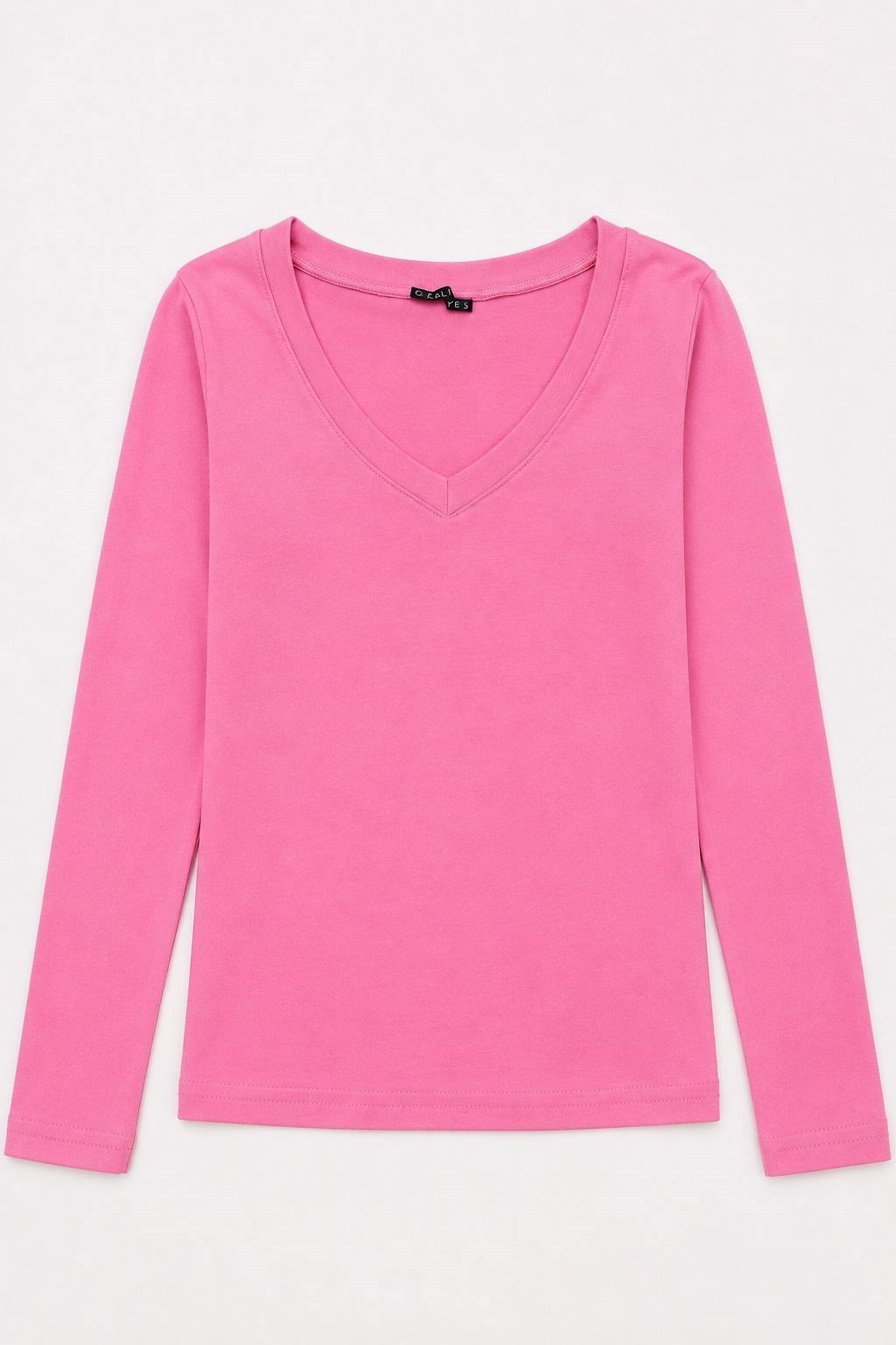 Pembe V Yaka Uzun Kol Bluz