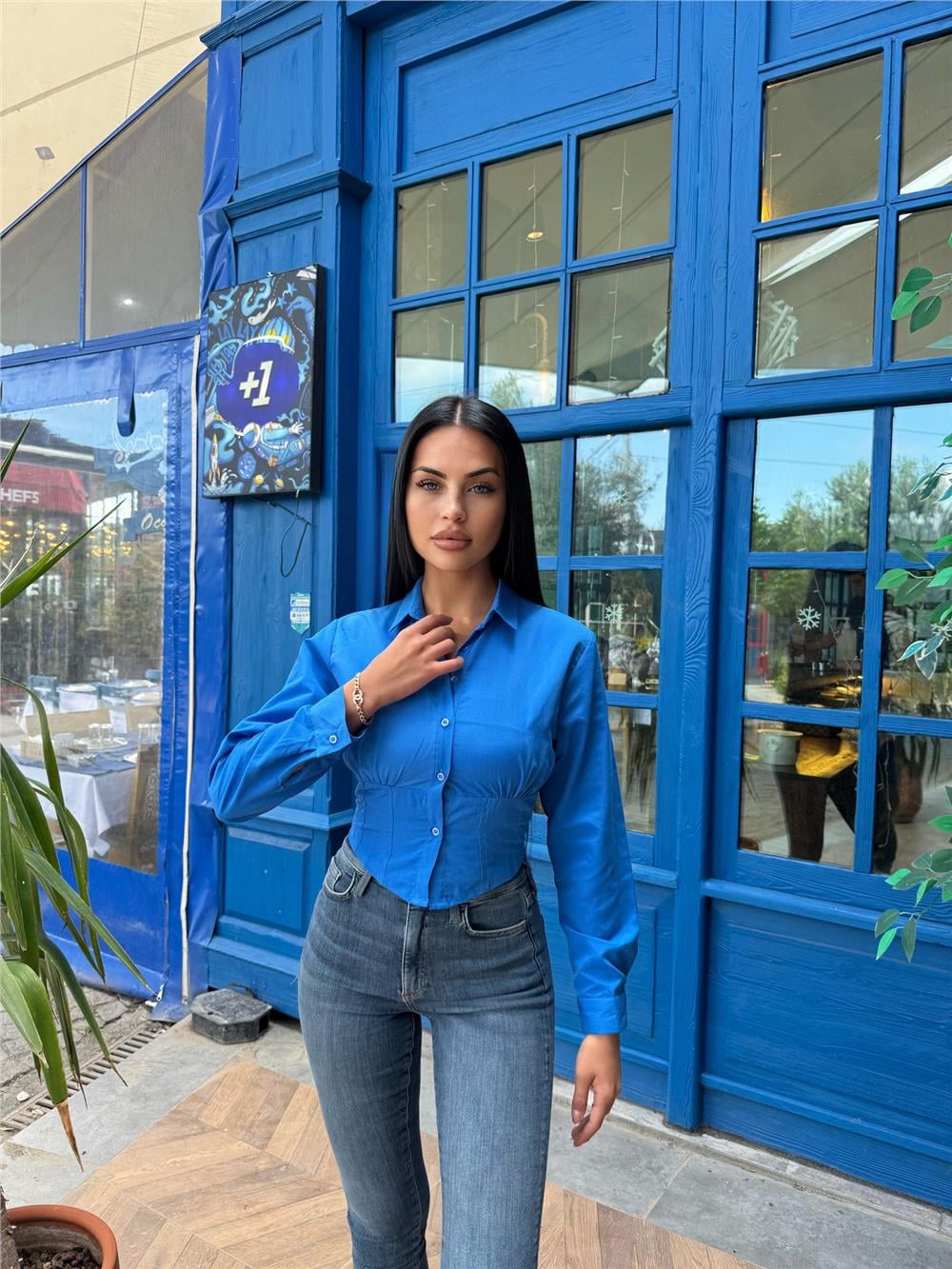 Saks %100 Polyester Parçalı Desenli Gömlek