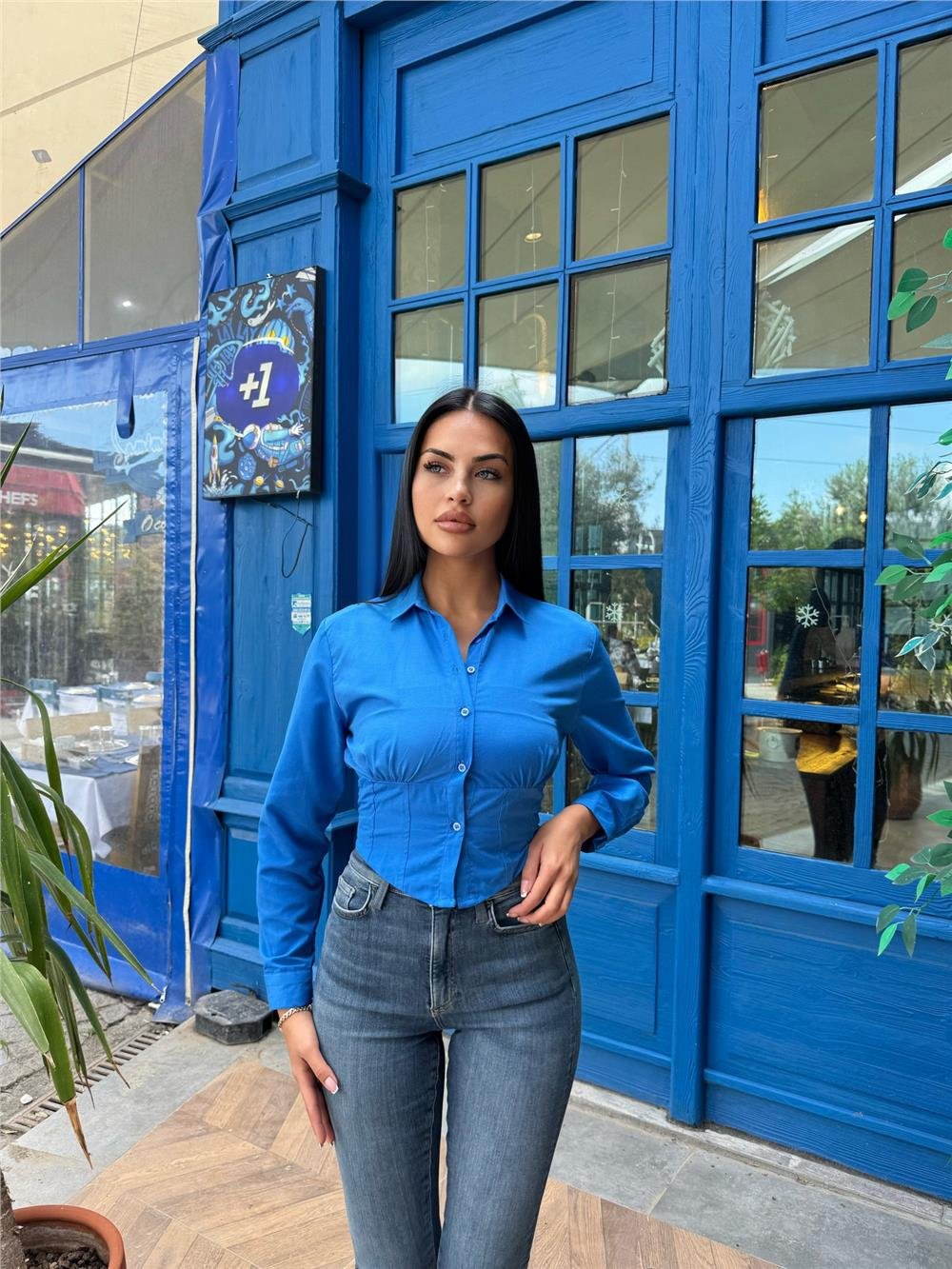 Saks %100 Polyester Parçalı Desenli Gömlek