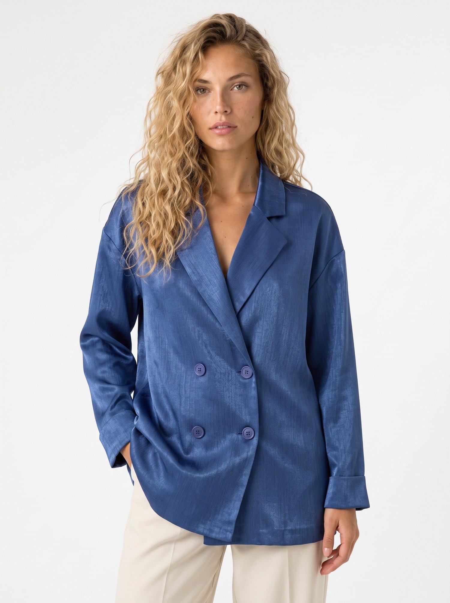 Saks Kruvaze Saten Oversize Ceket