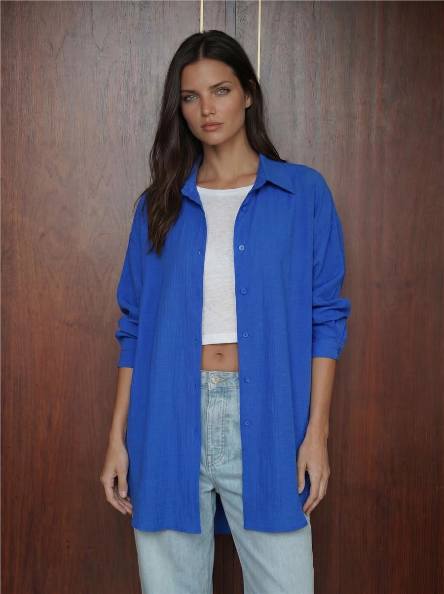 Saks Uzun Oversize Gömlek