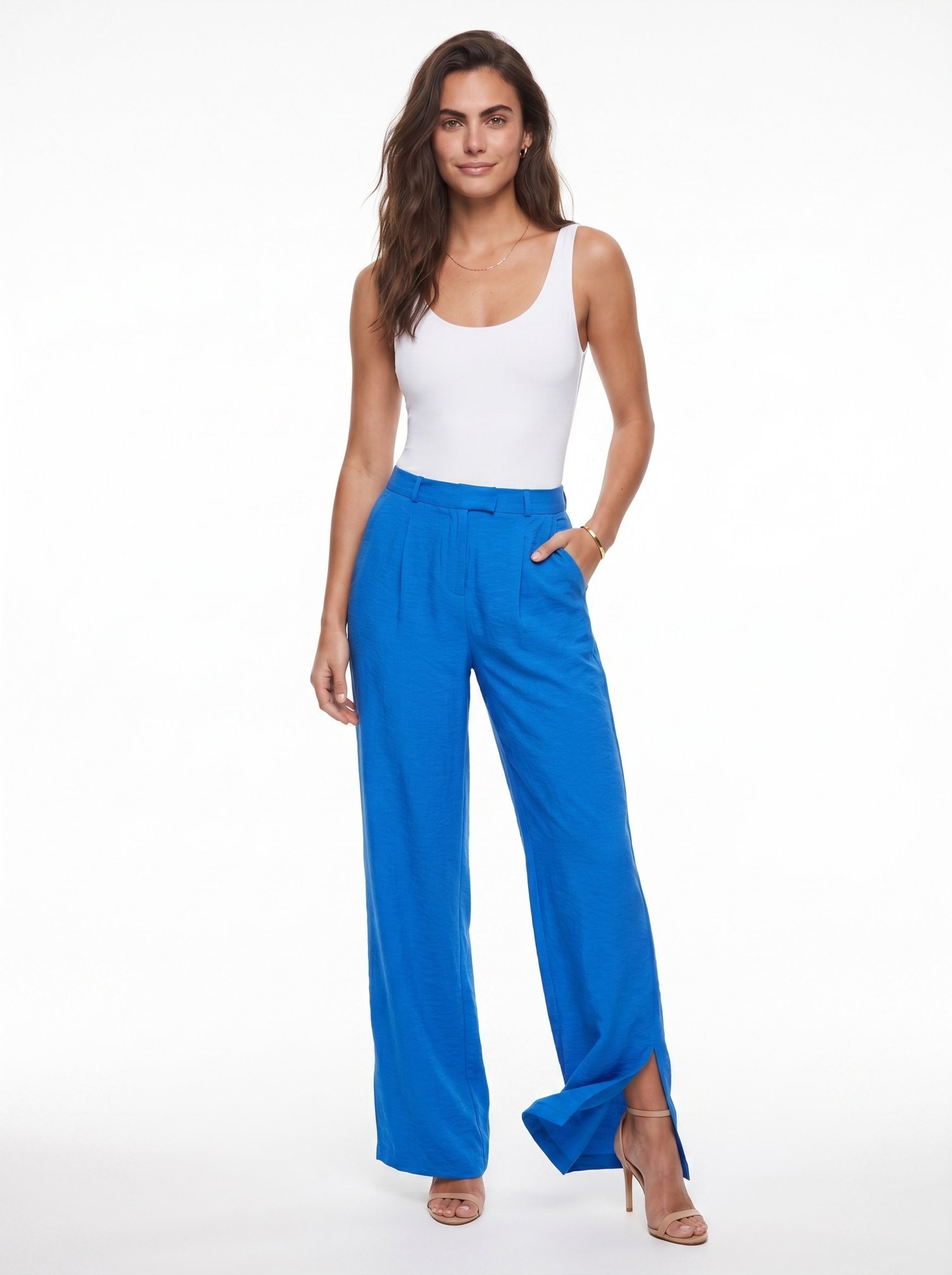 Saks Yırtmaçlı Geniş Paça Pantolon