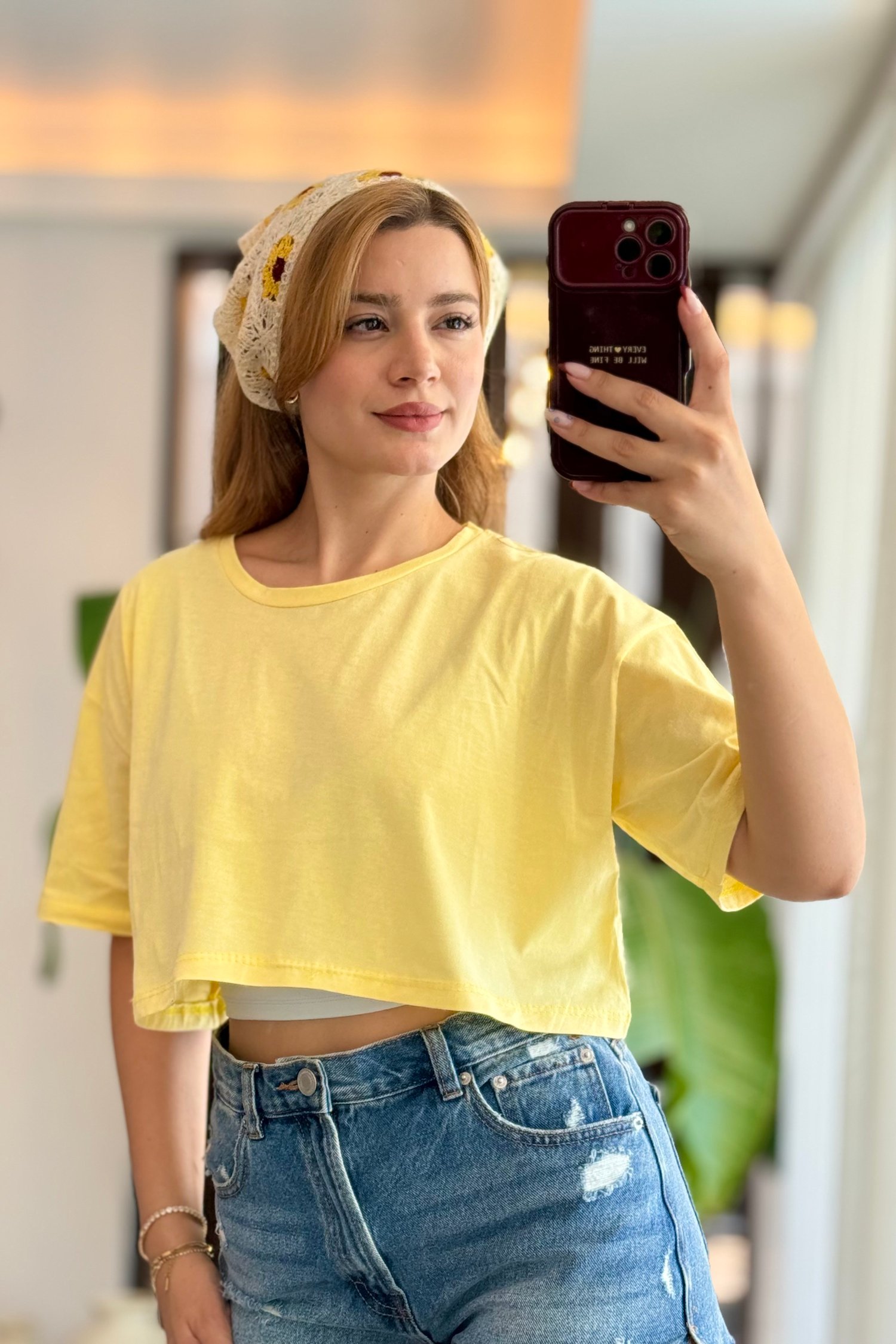 Sarı Oversize Bisiklet Yaka Tişört
