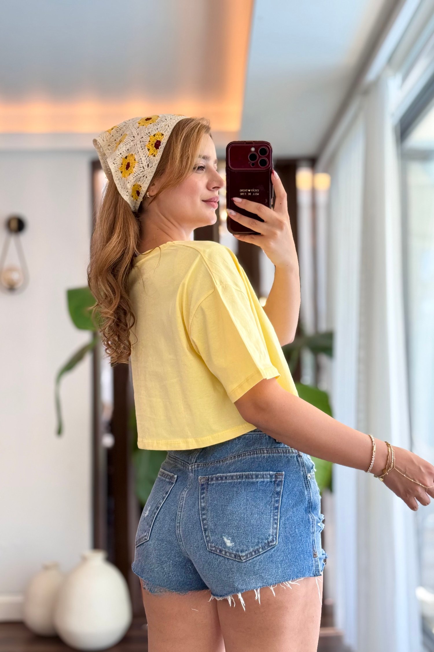 Sarı Oversize Bisiklet Yaka Tişört