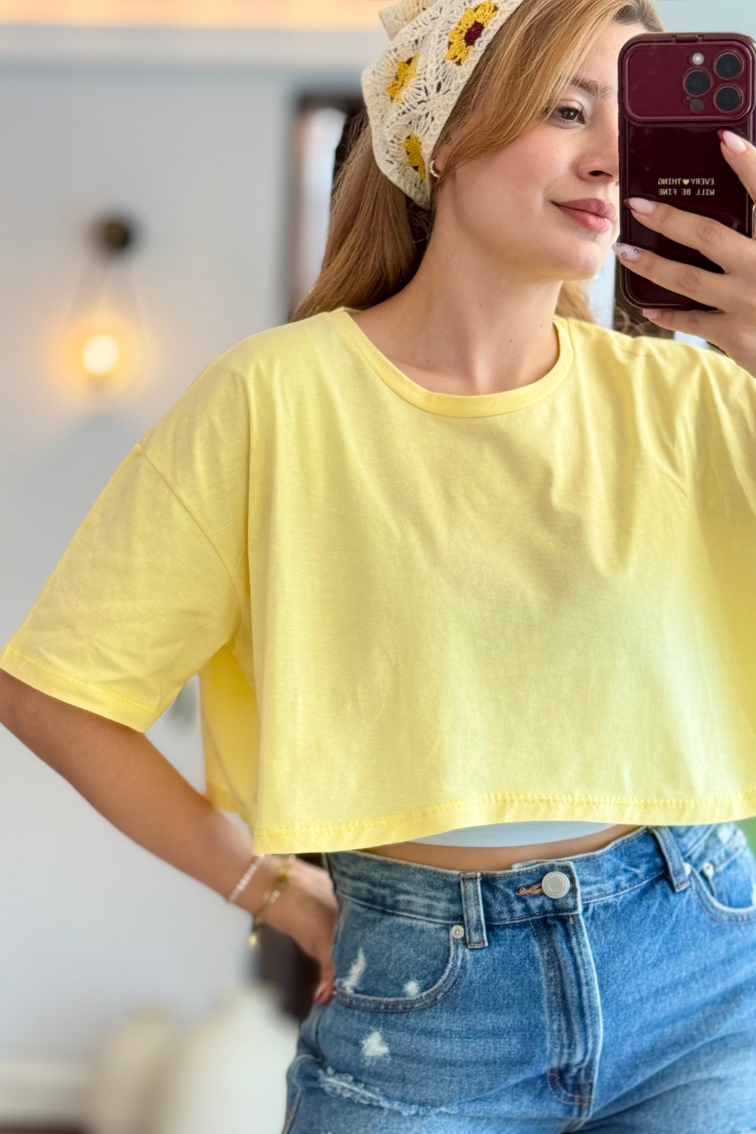 Sarı Oversize Bisiklet Yaka Tişört