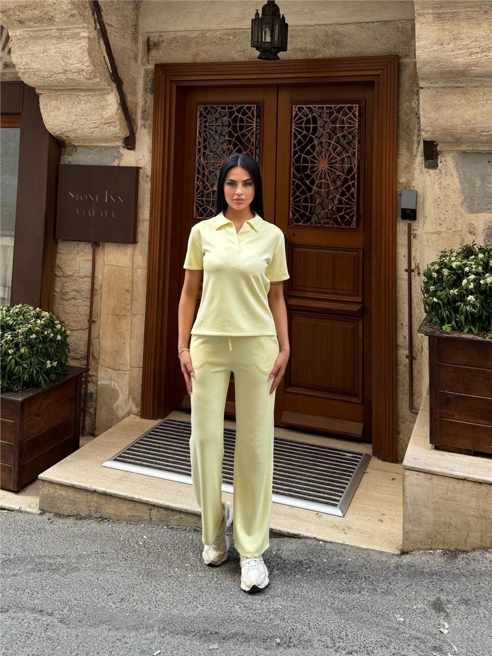 Sarı Polyester Elastan Polo Yaka Takım