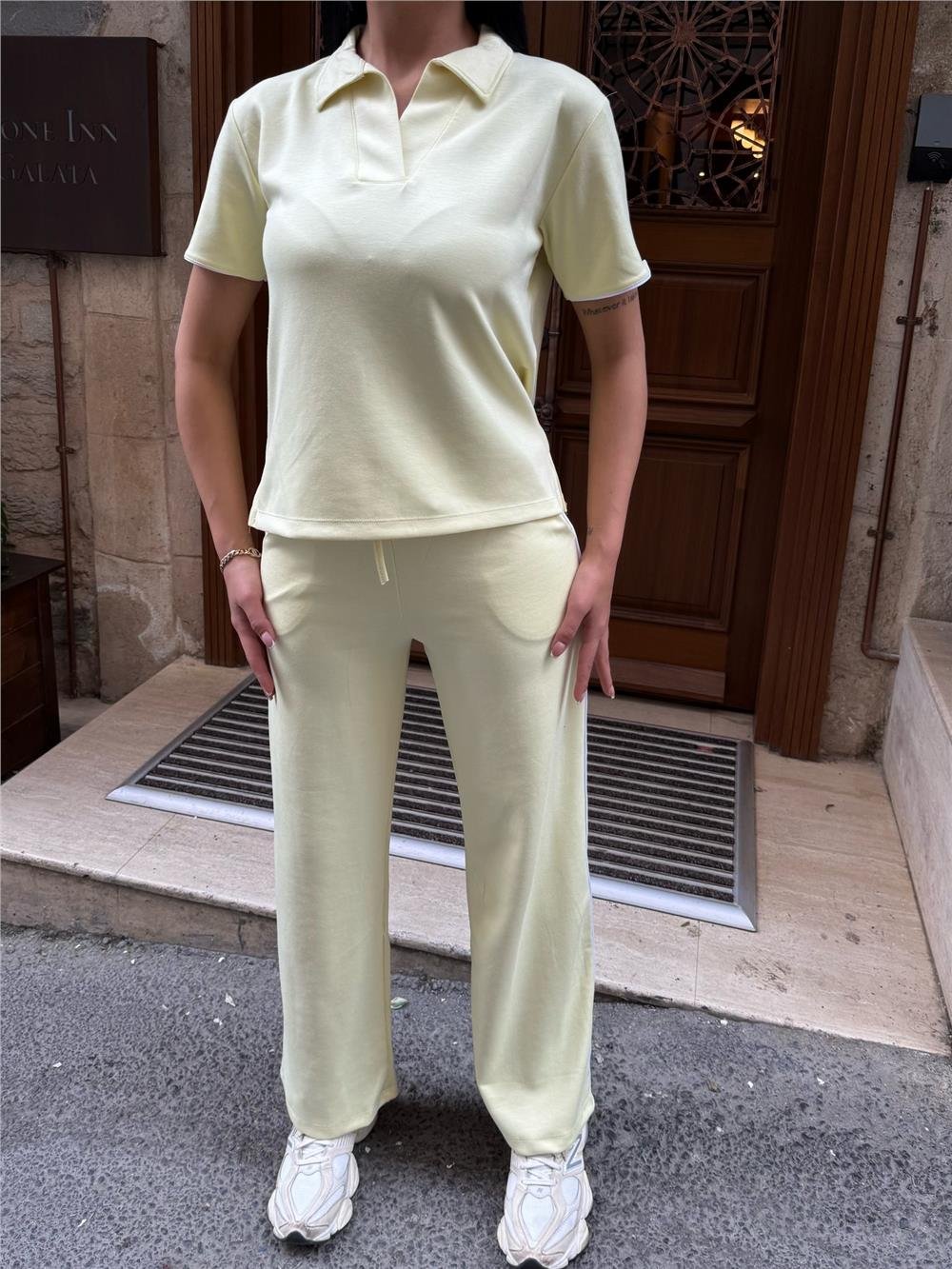 Sarı Polyester Elastan Polo Yaka Takım