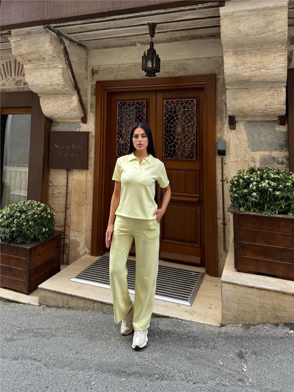 Sarı Polyester Elastan Polo Yaka Takım