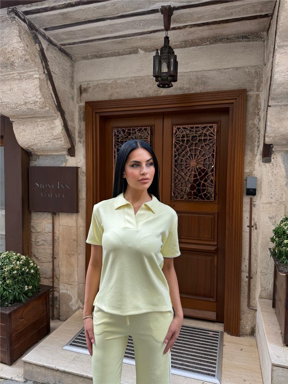 Sarı Polyester Elastan Polo Yaka Takım