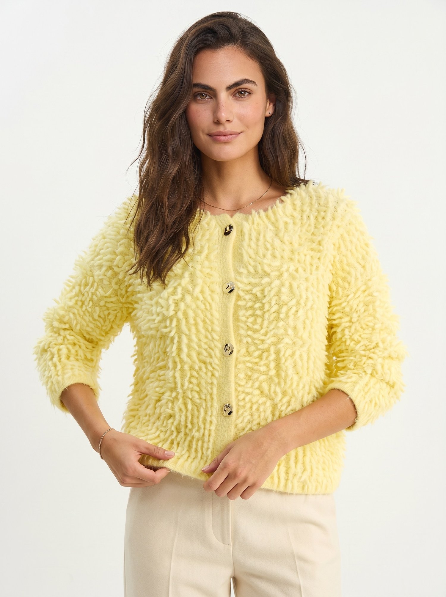 Sarı Saçaklı Oversize Triko Hırka