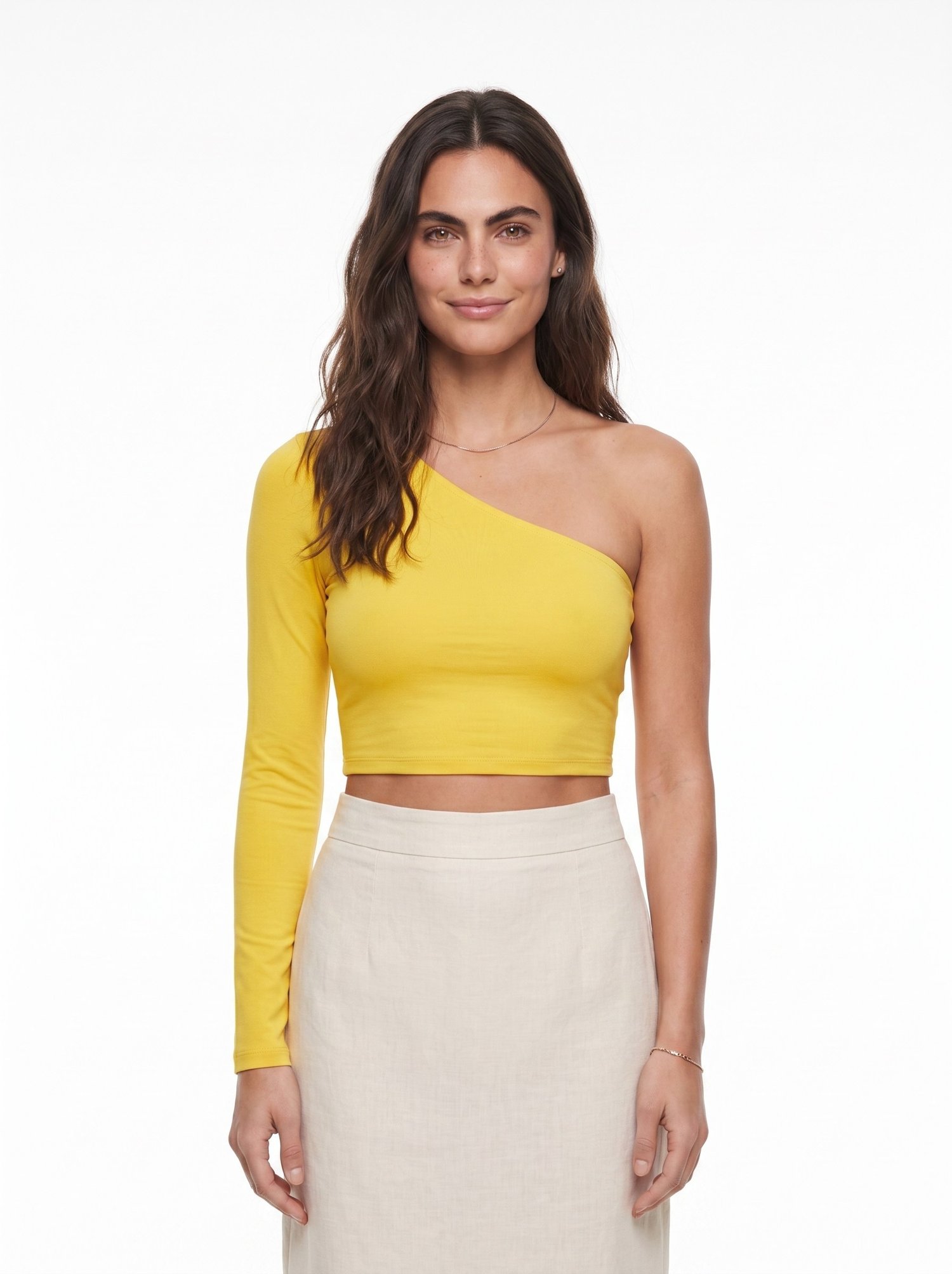 Sarı Tek Omuz Crop Bluz