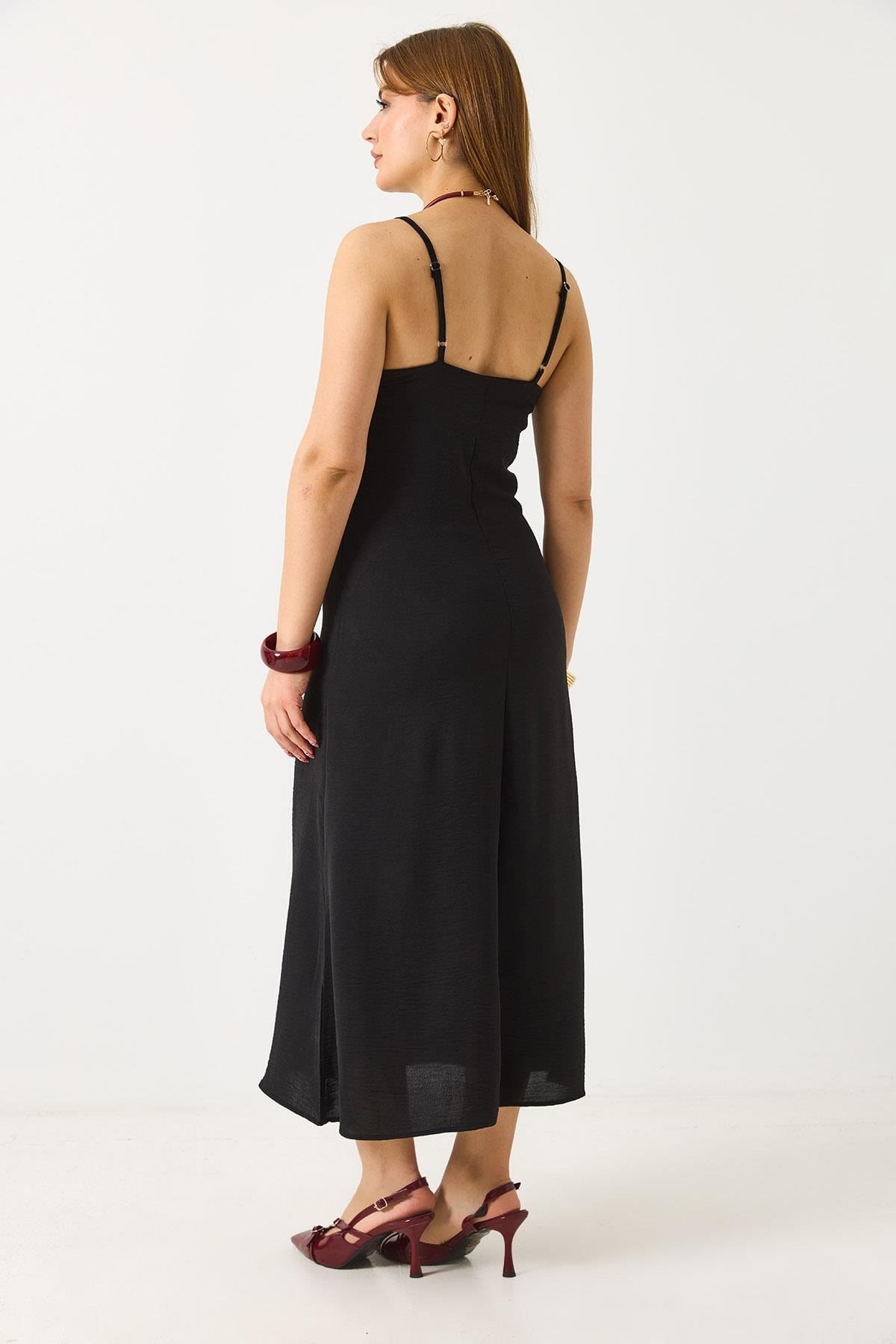 Siyah Askılı Ayrobin Midi Elbise