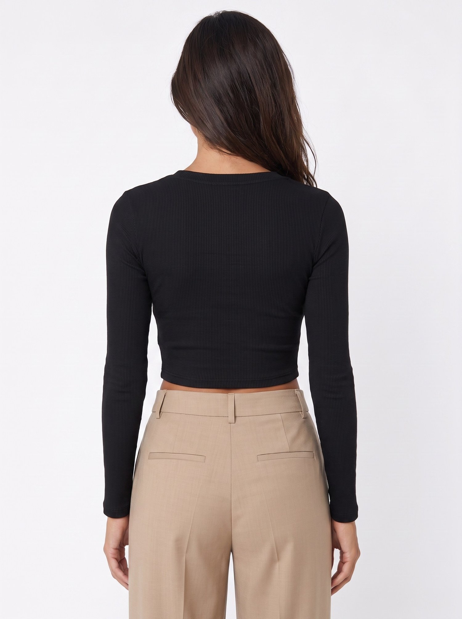Siyah Baskılı Kaşkorse Crop Bluz