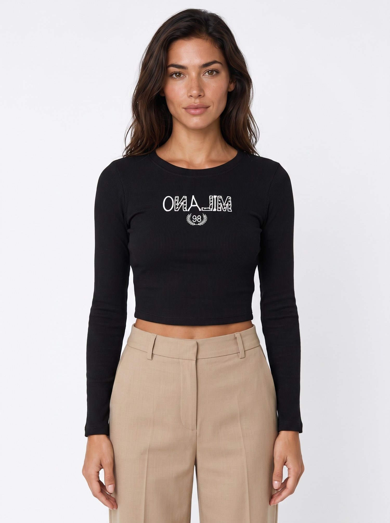 Siyah Baskılı Kaşkorse Crop Bluz