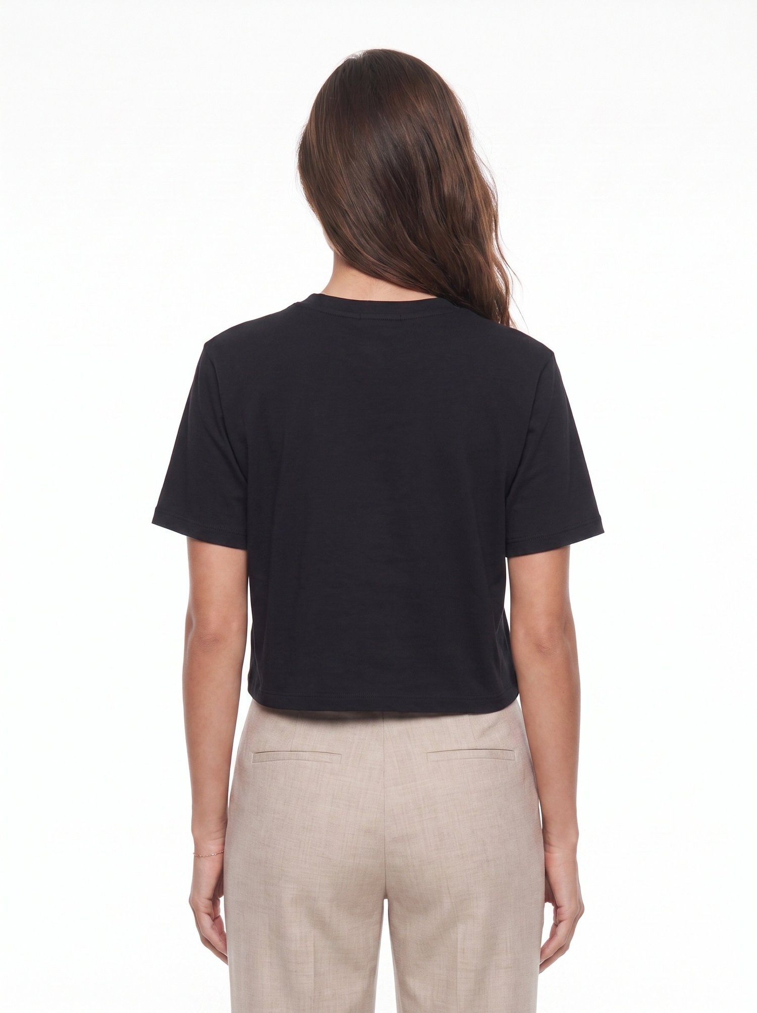 Siyah Beli Lastikli Crop Tişört