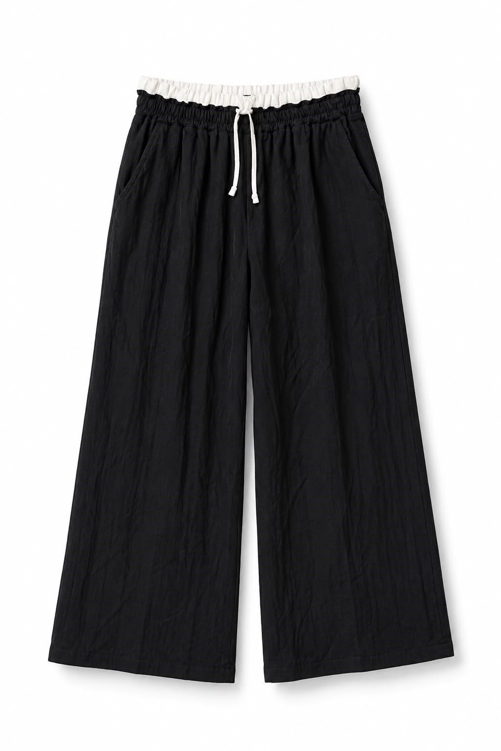 Siyah Beli Lastikli Müslin Pantolon