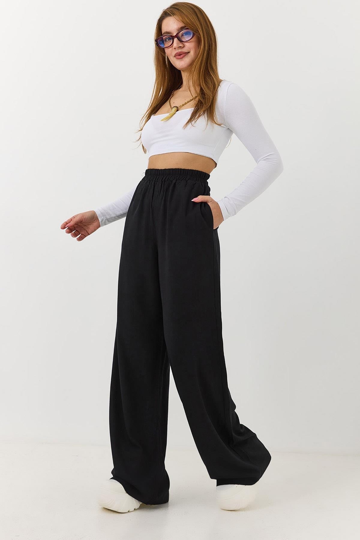 Siyah Beli Lastikli Rahat Pantolon
