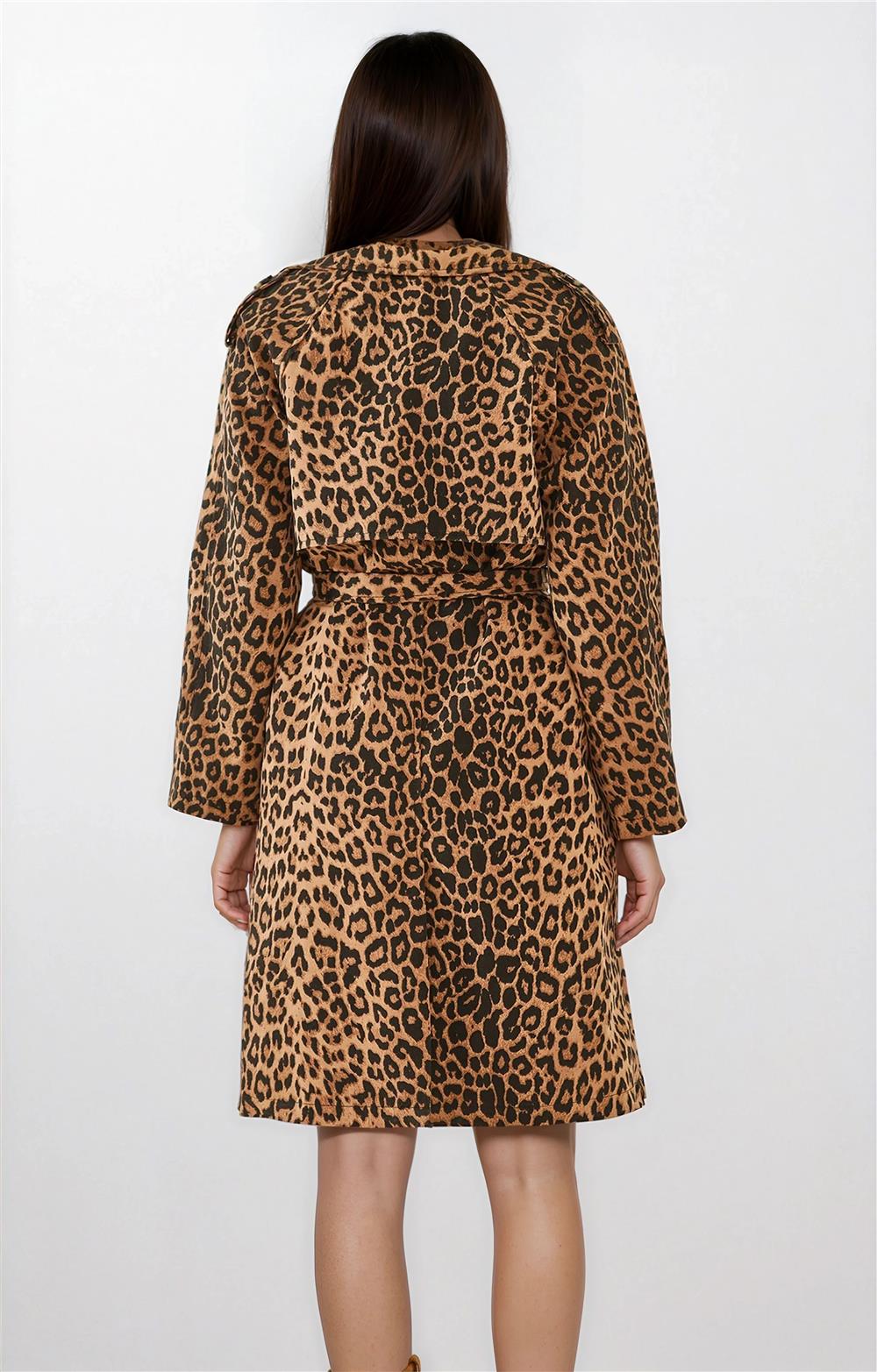 Siyah-Camel Leopar Trençkot
