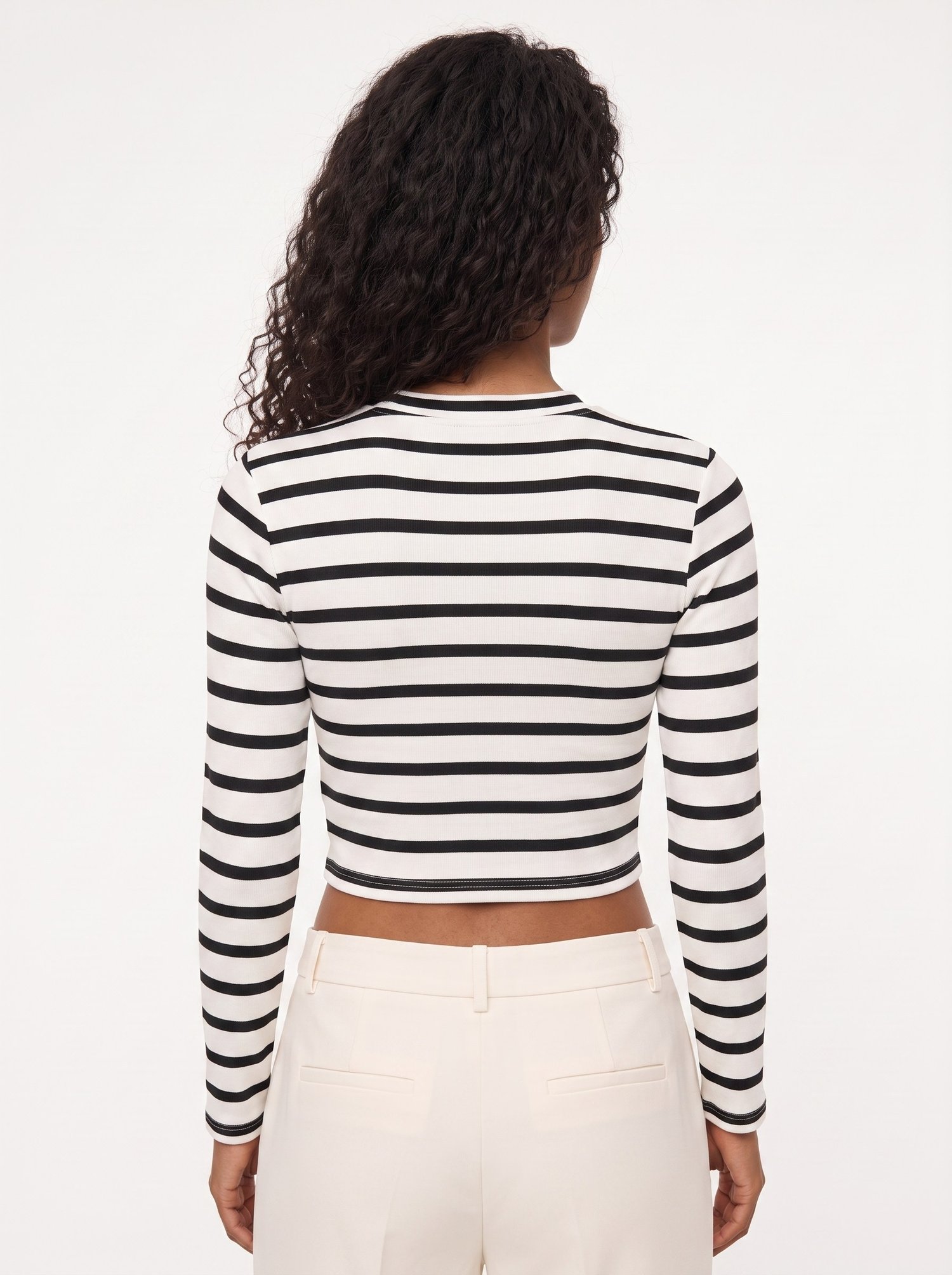 Siyah Çizgili Crop Bluz