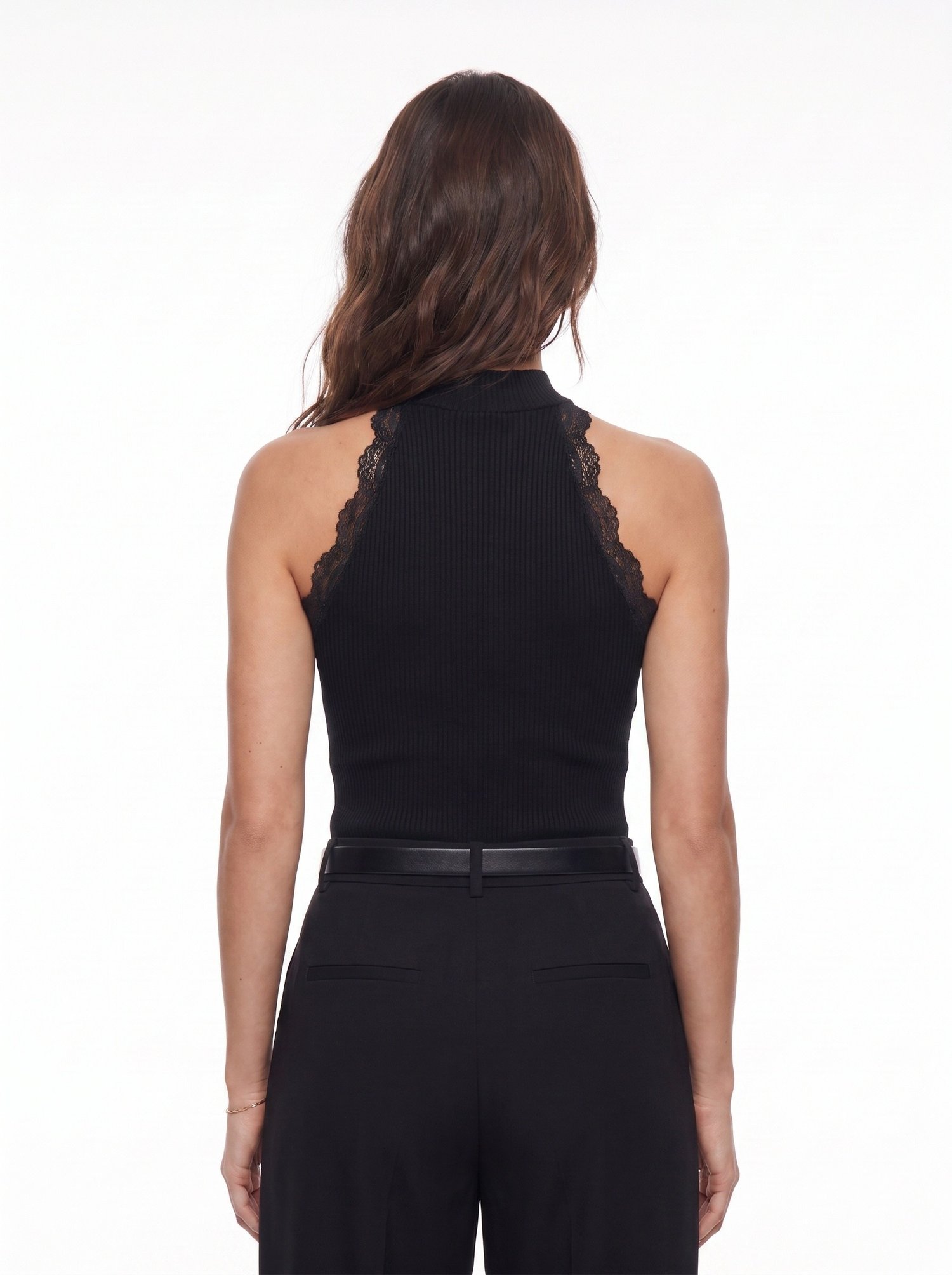 Siyah Dantelli Halter Yaka Bluz