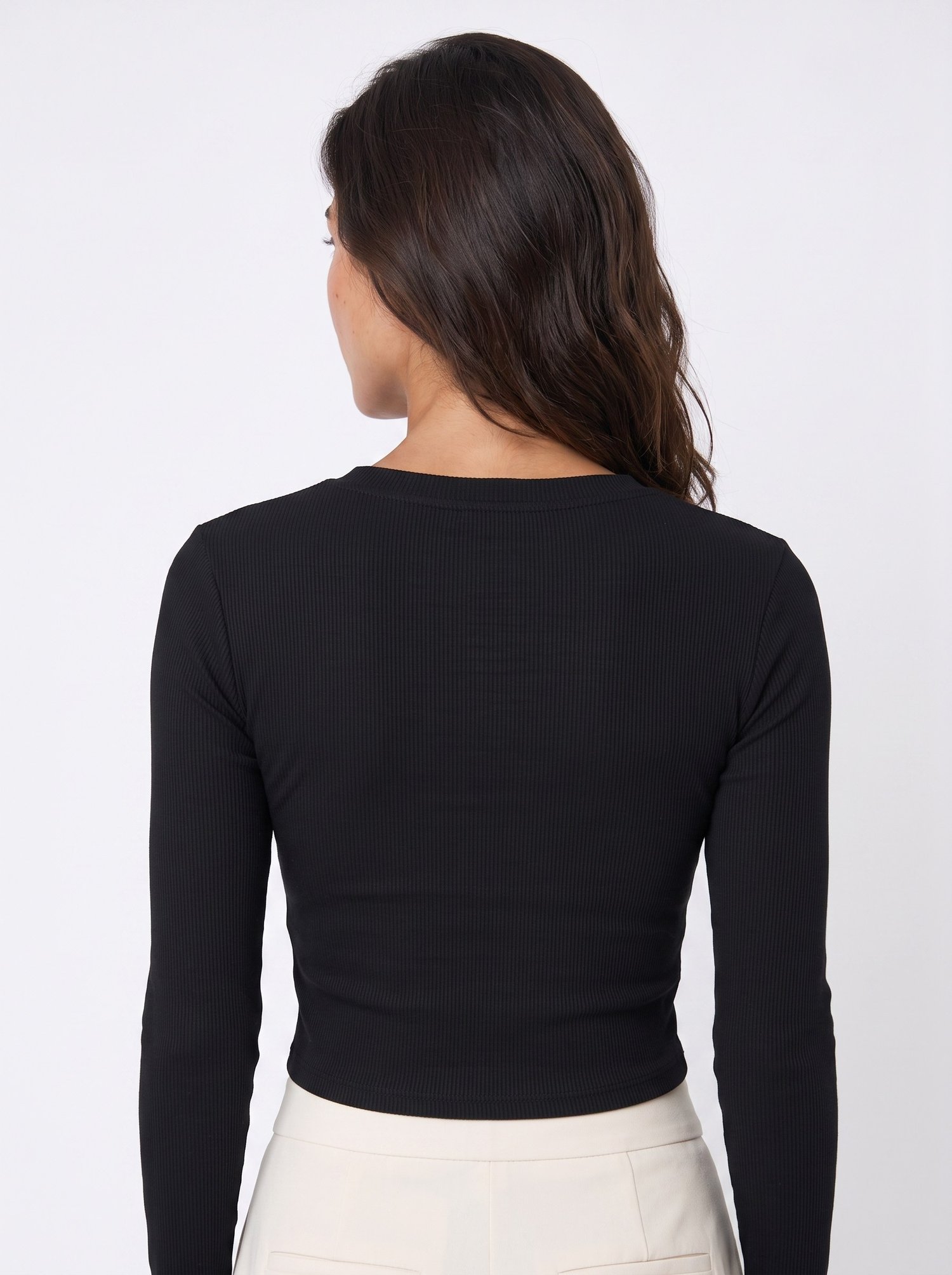 Siyah Dekolteli Kaşkorse Crop Bluz