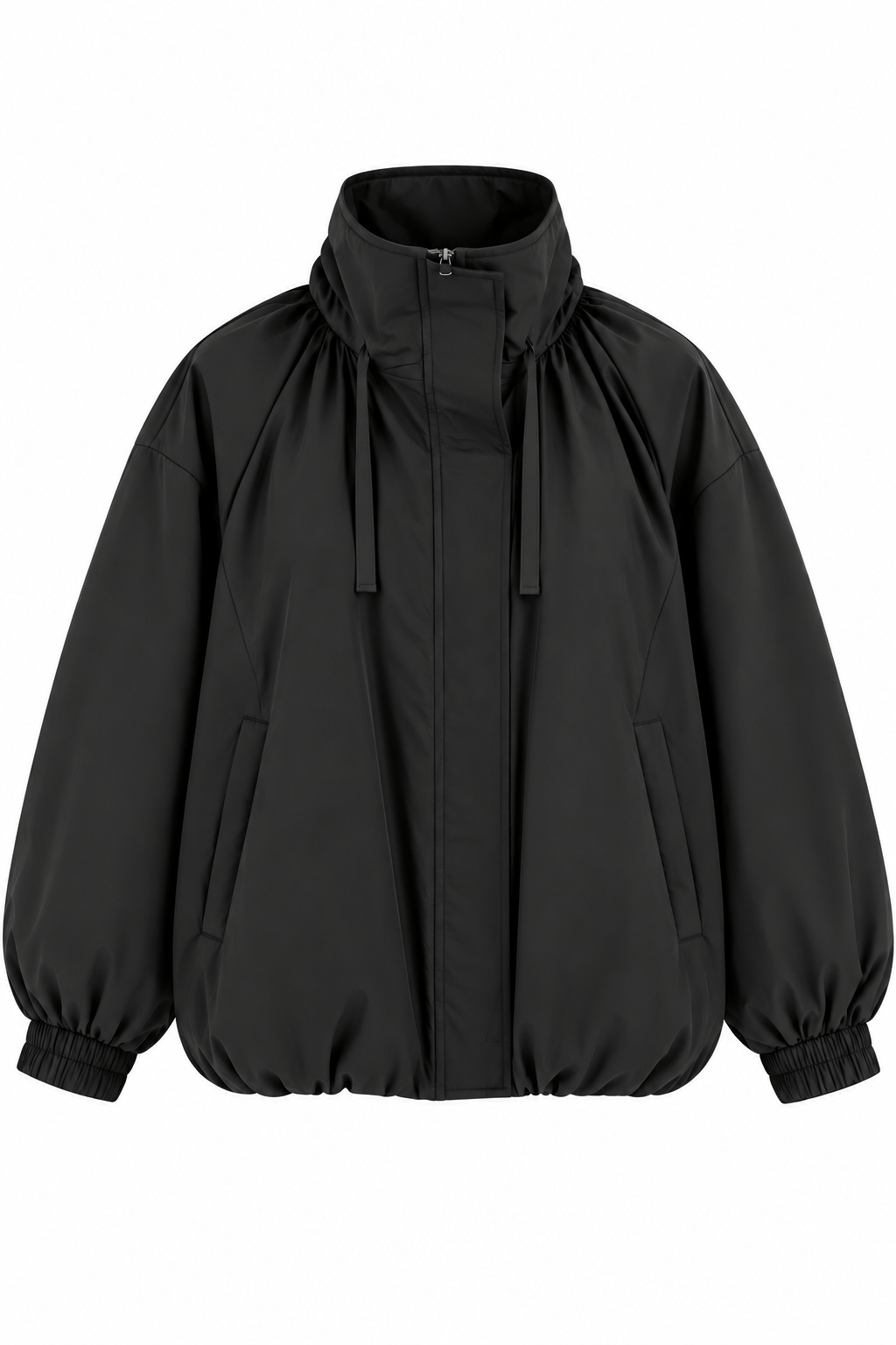 Siyah Dik Yaka Fermuarlı Ceket