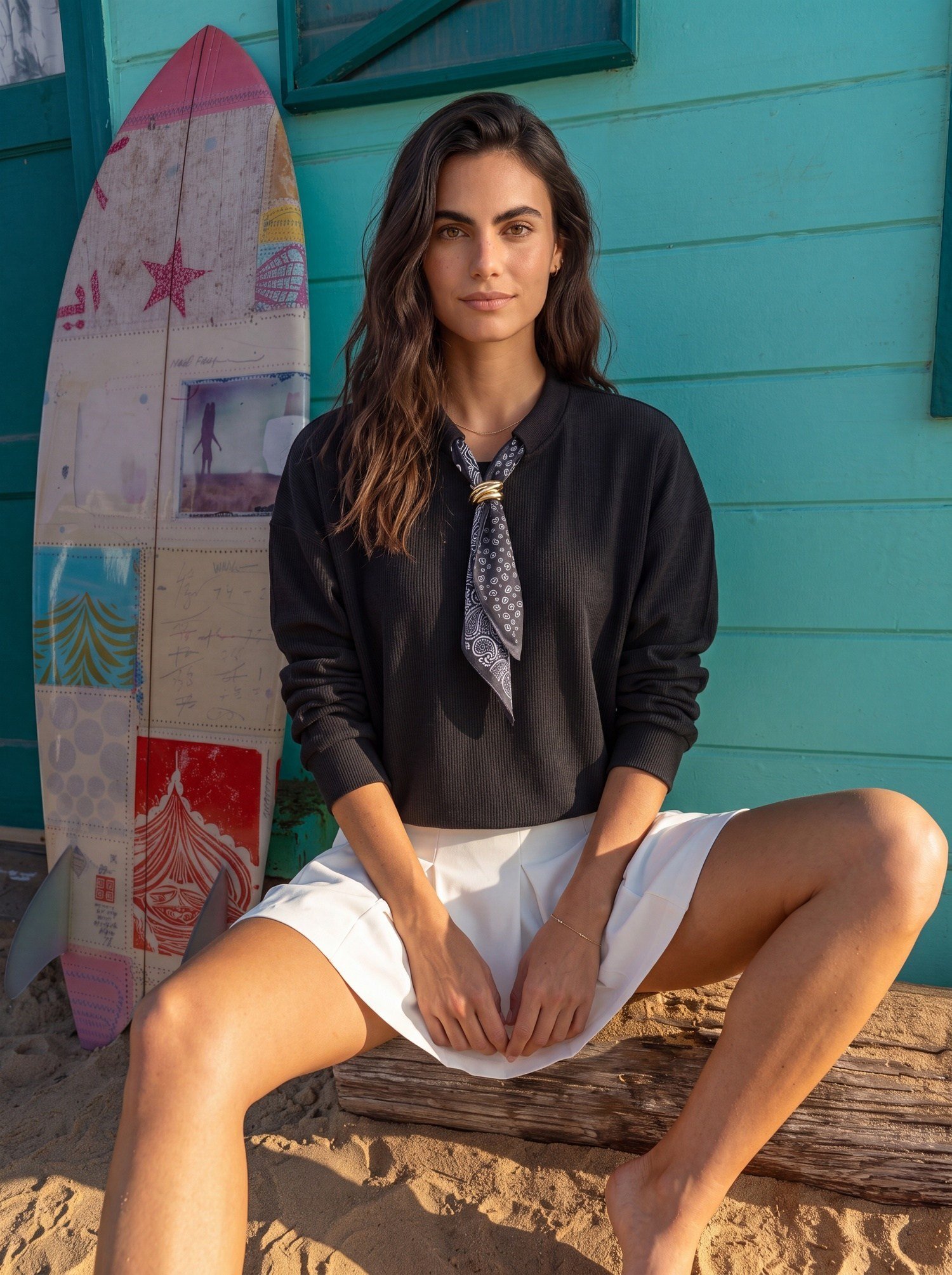 Siyah Fular Detaylı Ottoman Sweatshirt