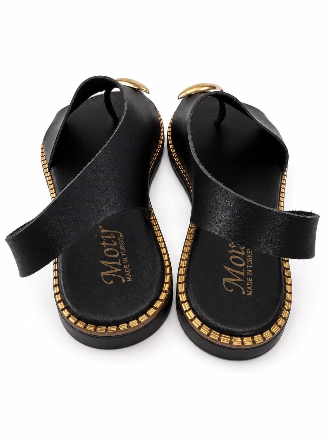 Siyah Gold Tokalı Rahat Sandalet