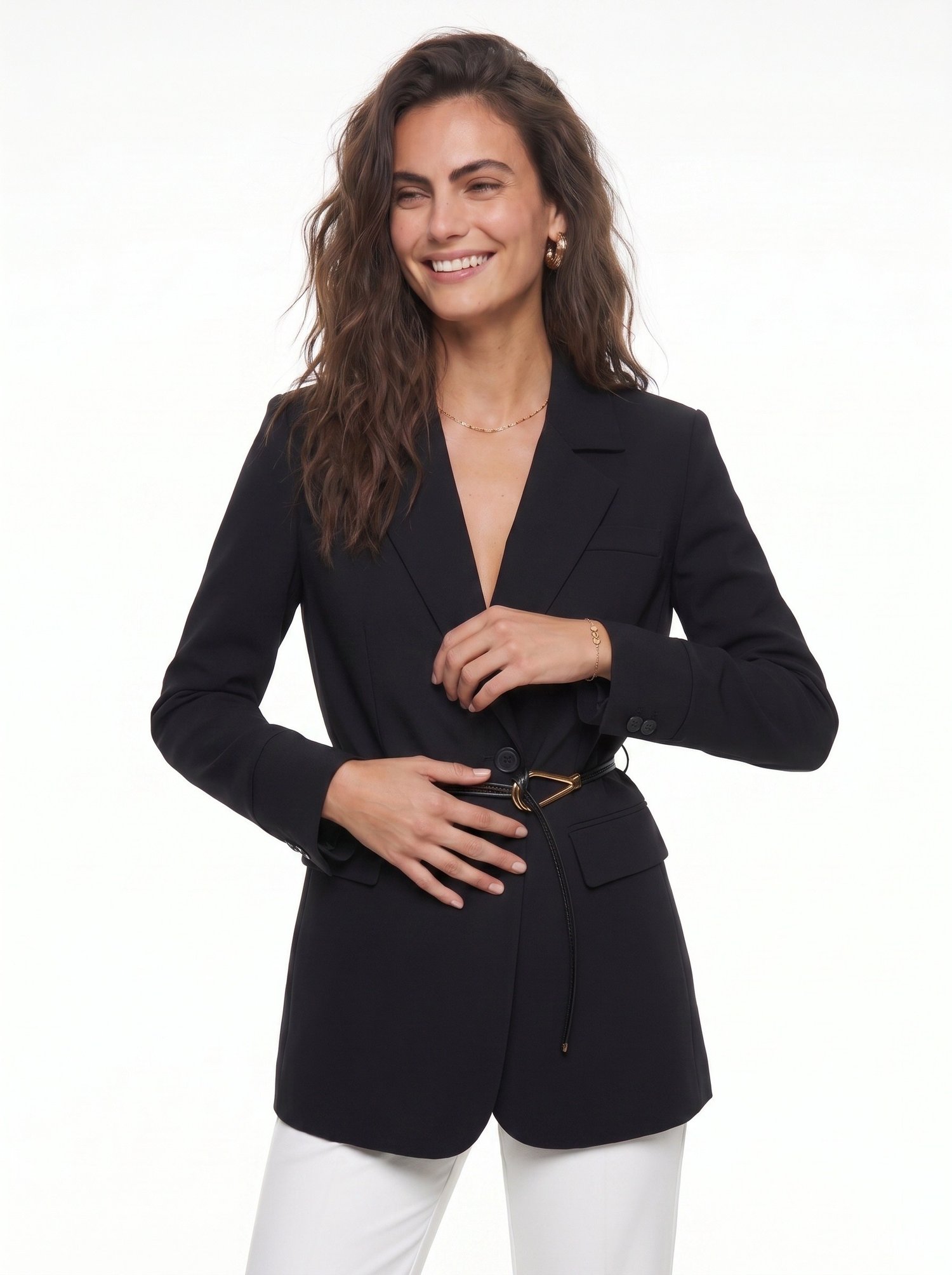 Siyah Kemerli Astarlı Blazer Ceket
