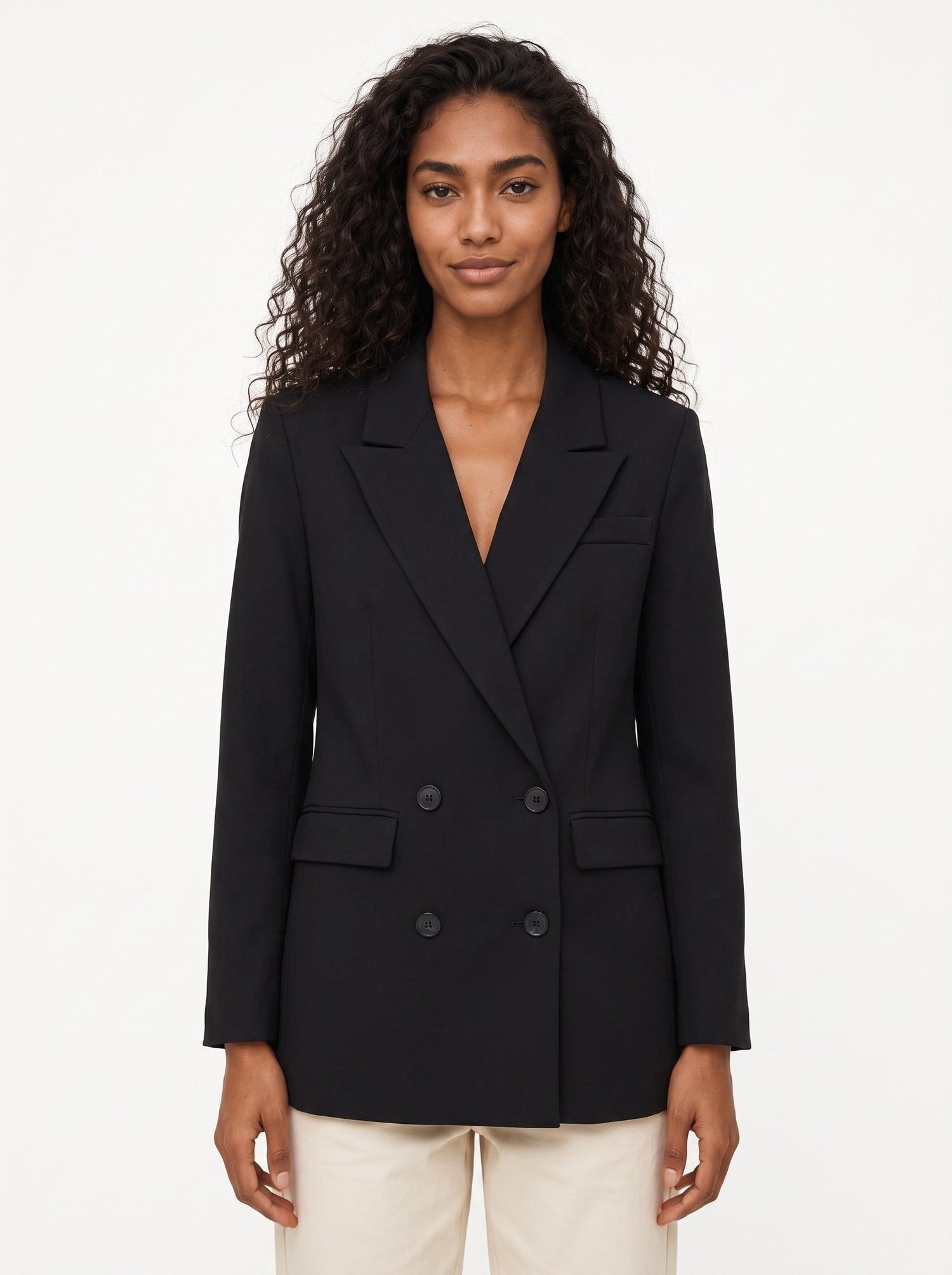 Siyah Kruvaze Yaka Blazer Ceket