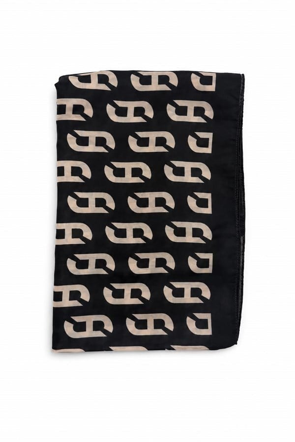 Siyah Monogram Desenli Şal