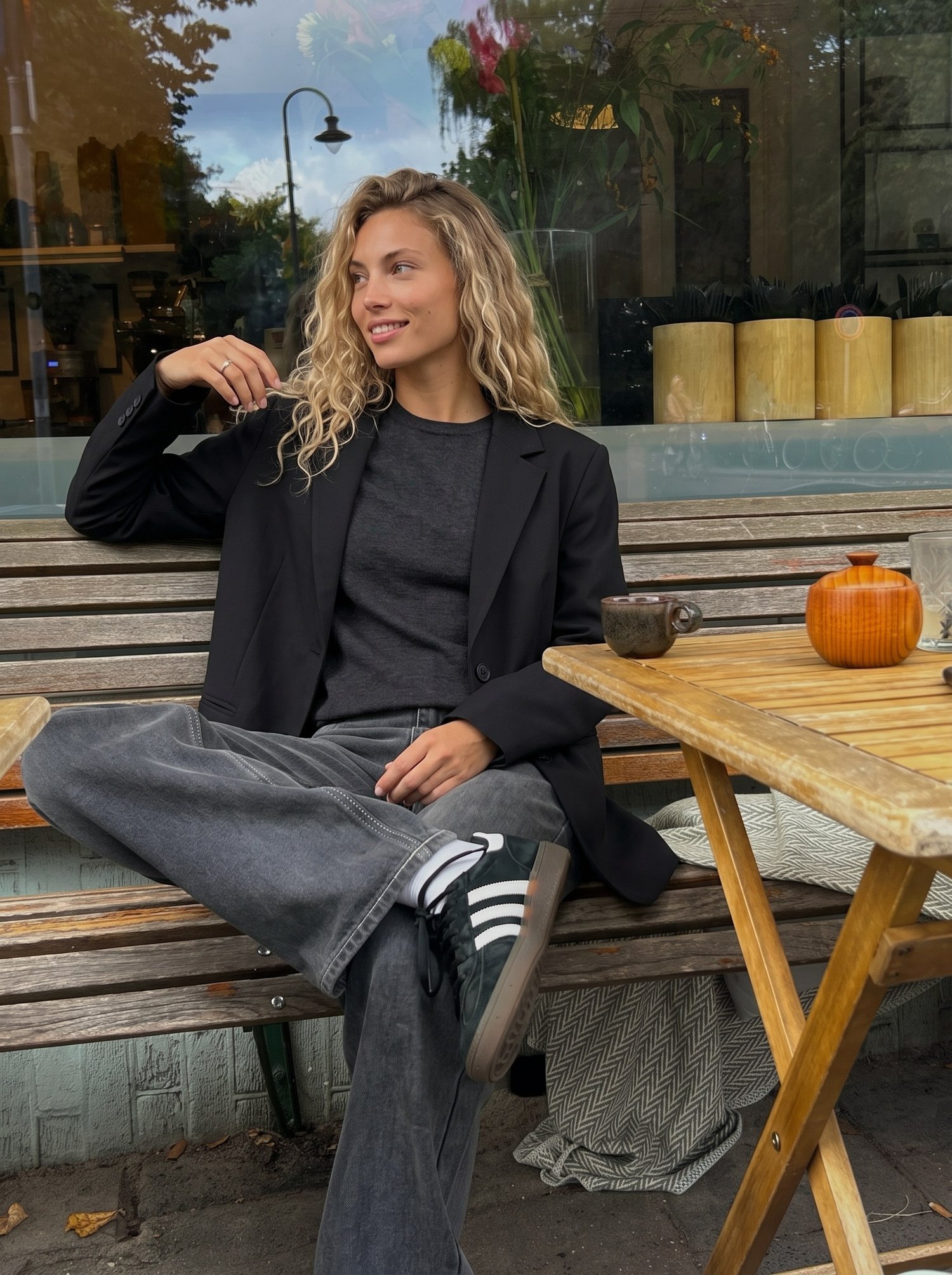 Siyah Oversize Düğmeli Blazer Ceket