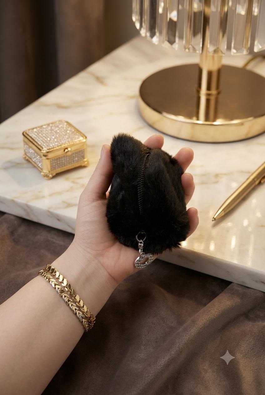 Siyah Peluş Mini Makyaj Çantası