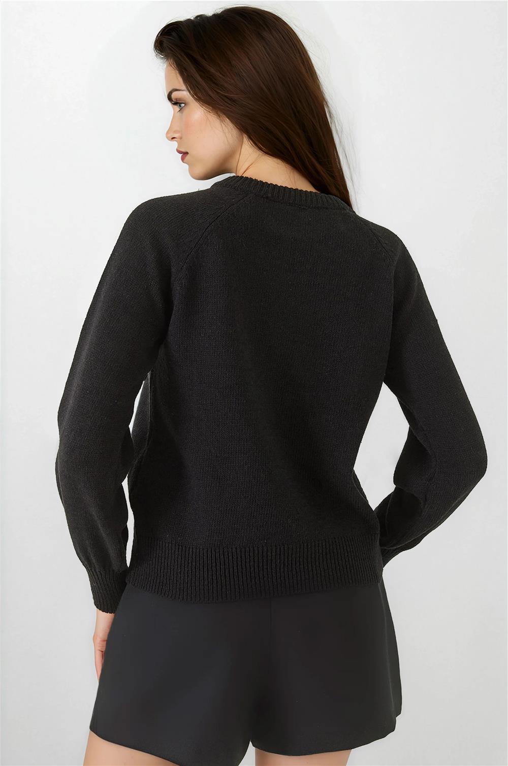 Siyah Reglan Triko Kazak
