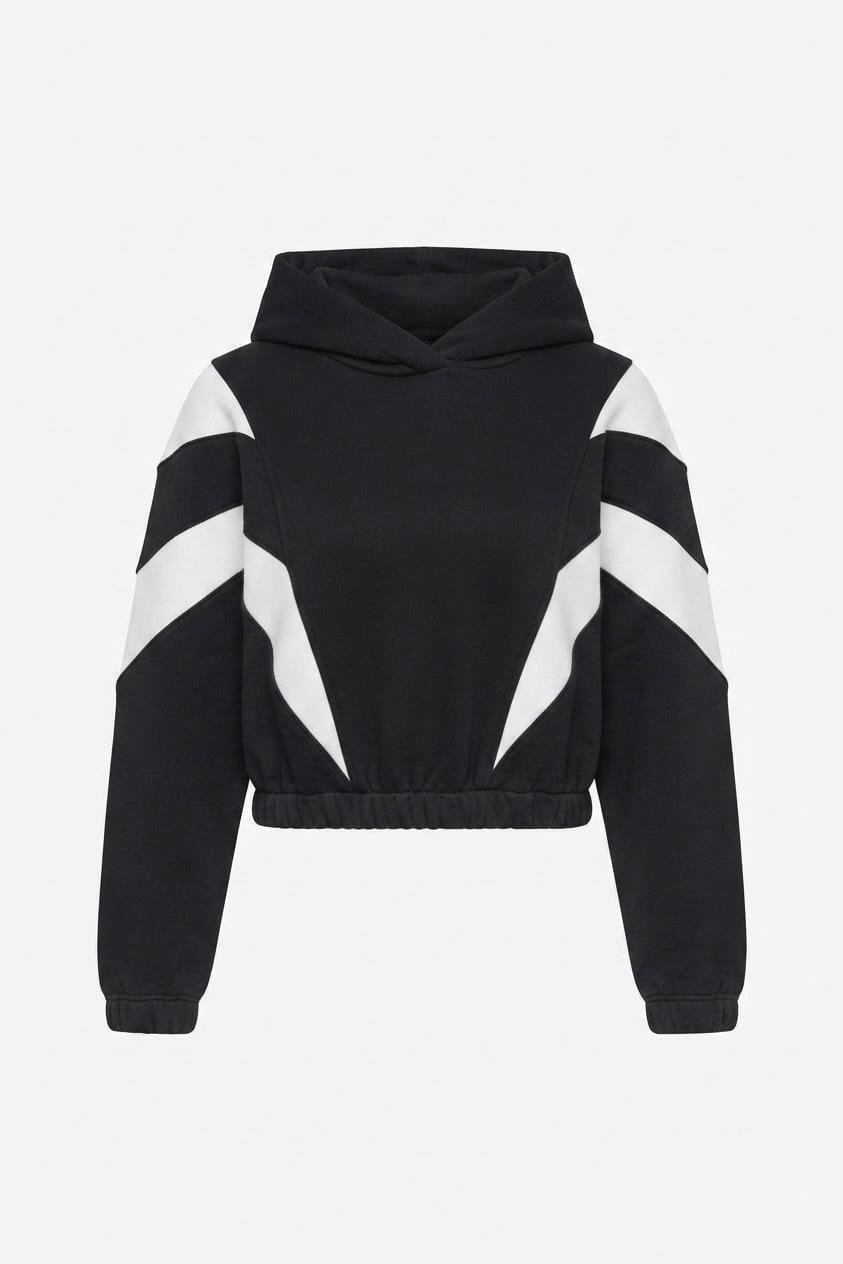 Siyah Şeritli Kapüşonlu Sweatshirt