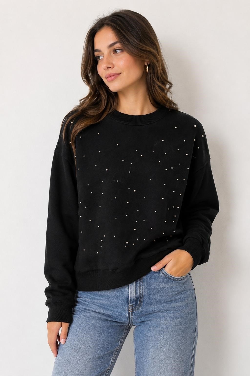 Siyah Taş Detaylı Sweatshirt