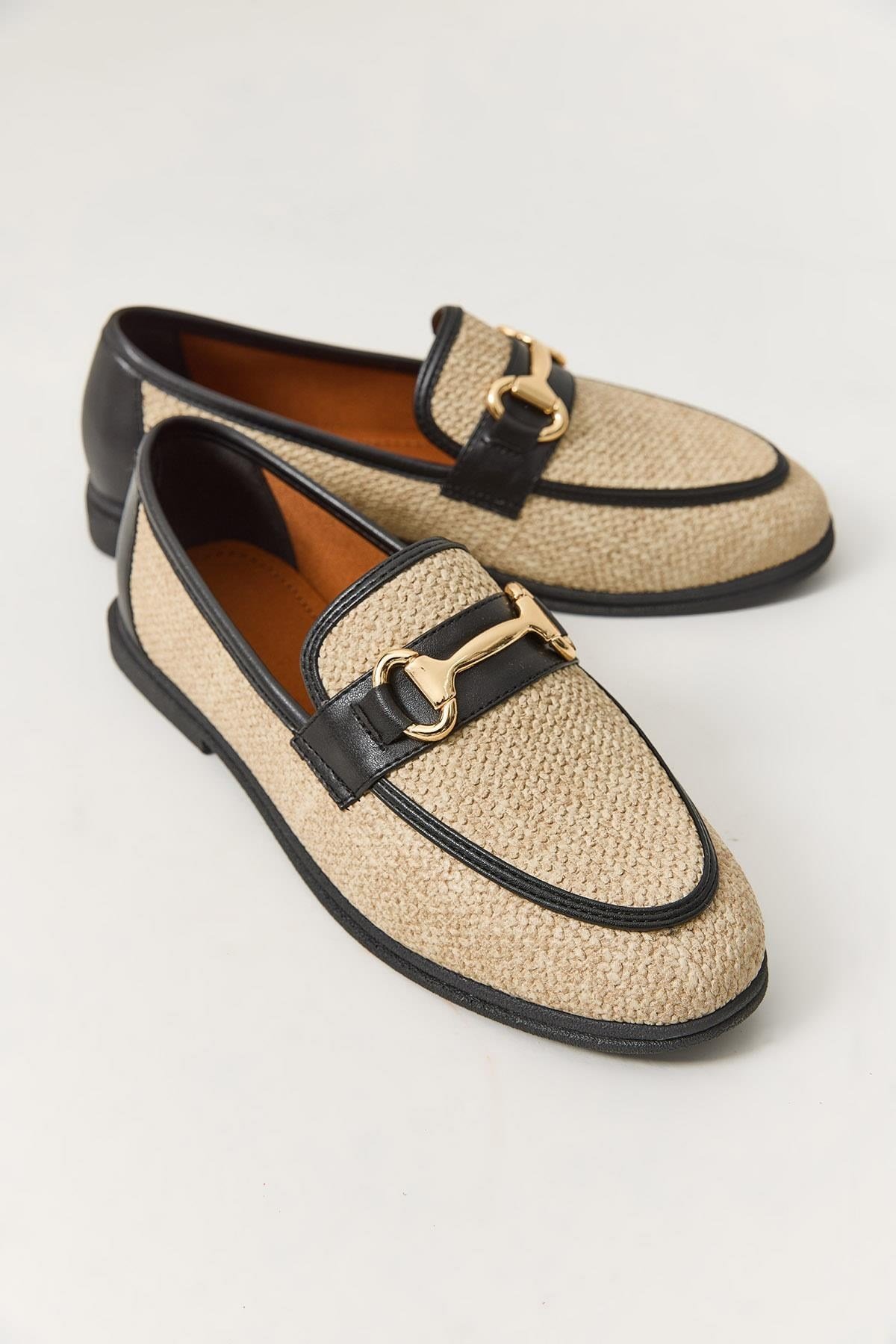 Siyah Vizon Hasır Tokalı Loafer