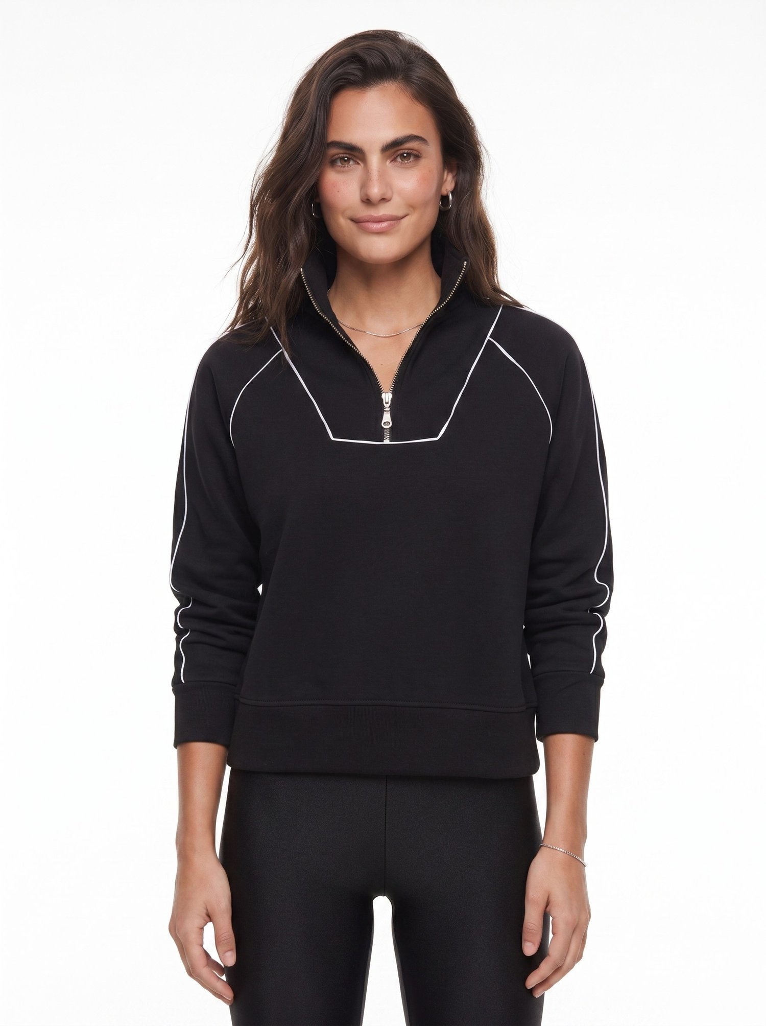 Siyah Yarım Fermuarlı Oversize Sweatshirt