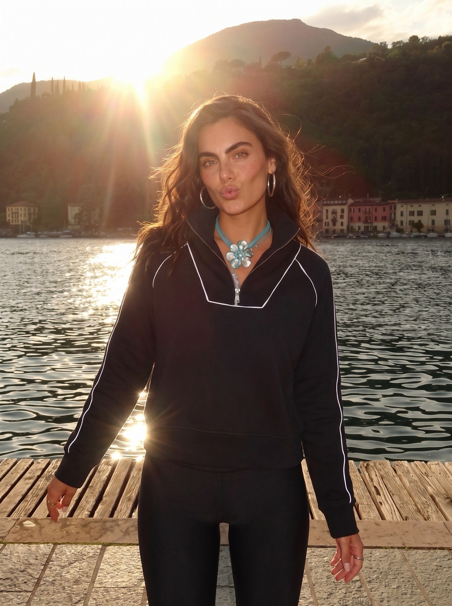 Siyah Yarım Fermuarlı Oversize Sweatshirt