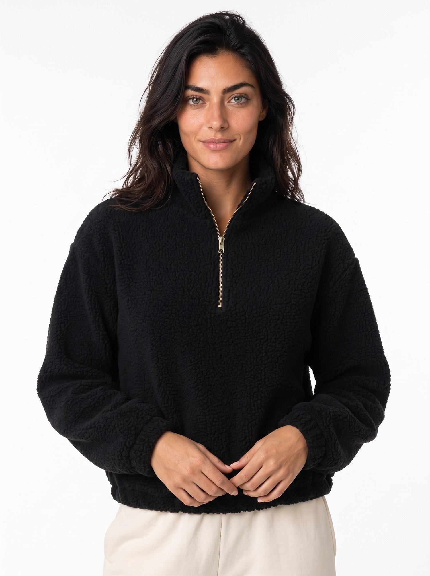 Siyah Yarım Fermuarlı Sweatshirt
