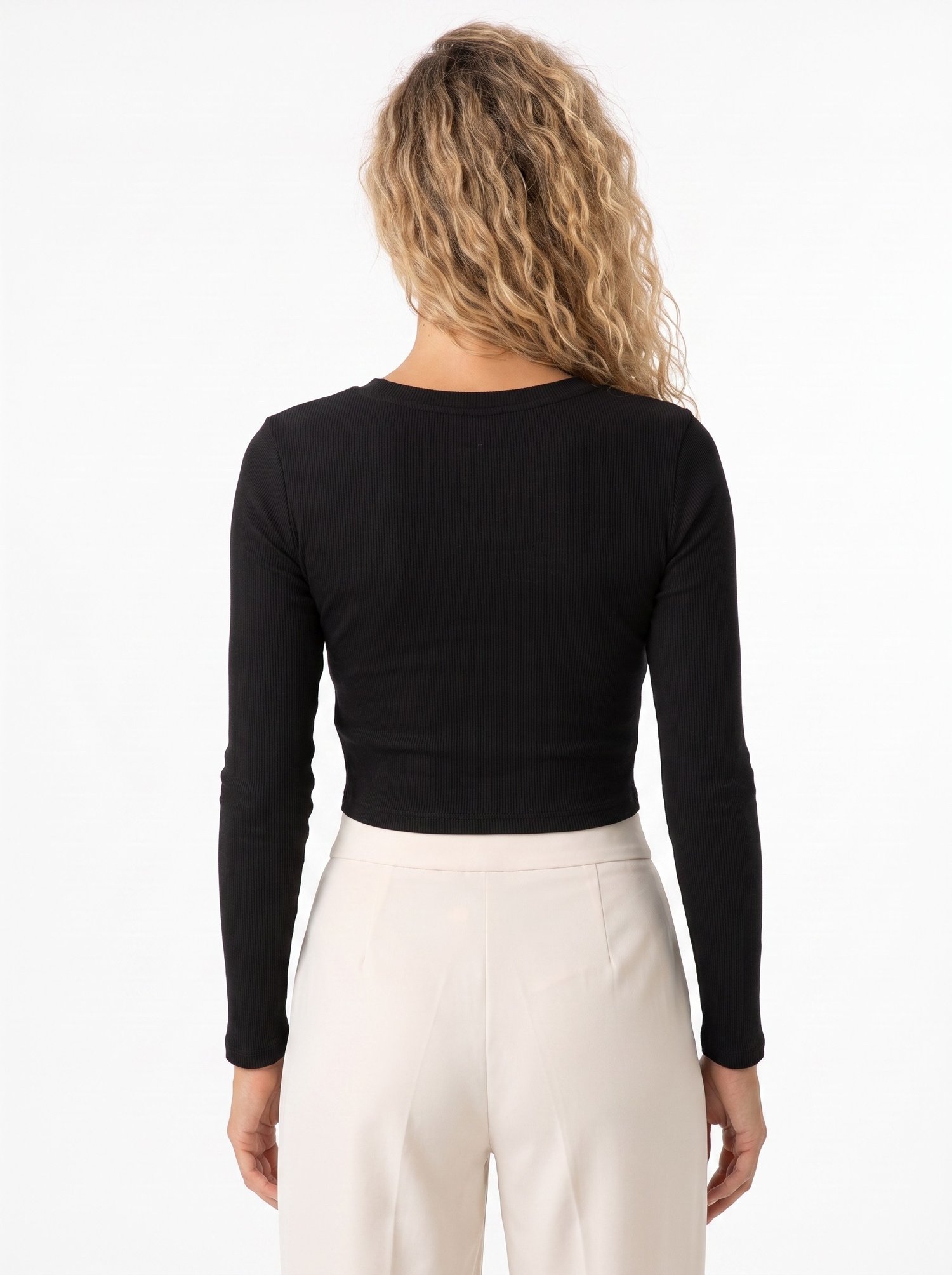 Siyah Yıldız Nakışlı Crop Bluz