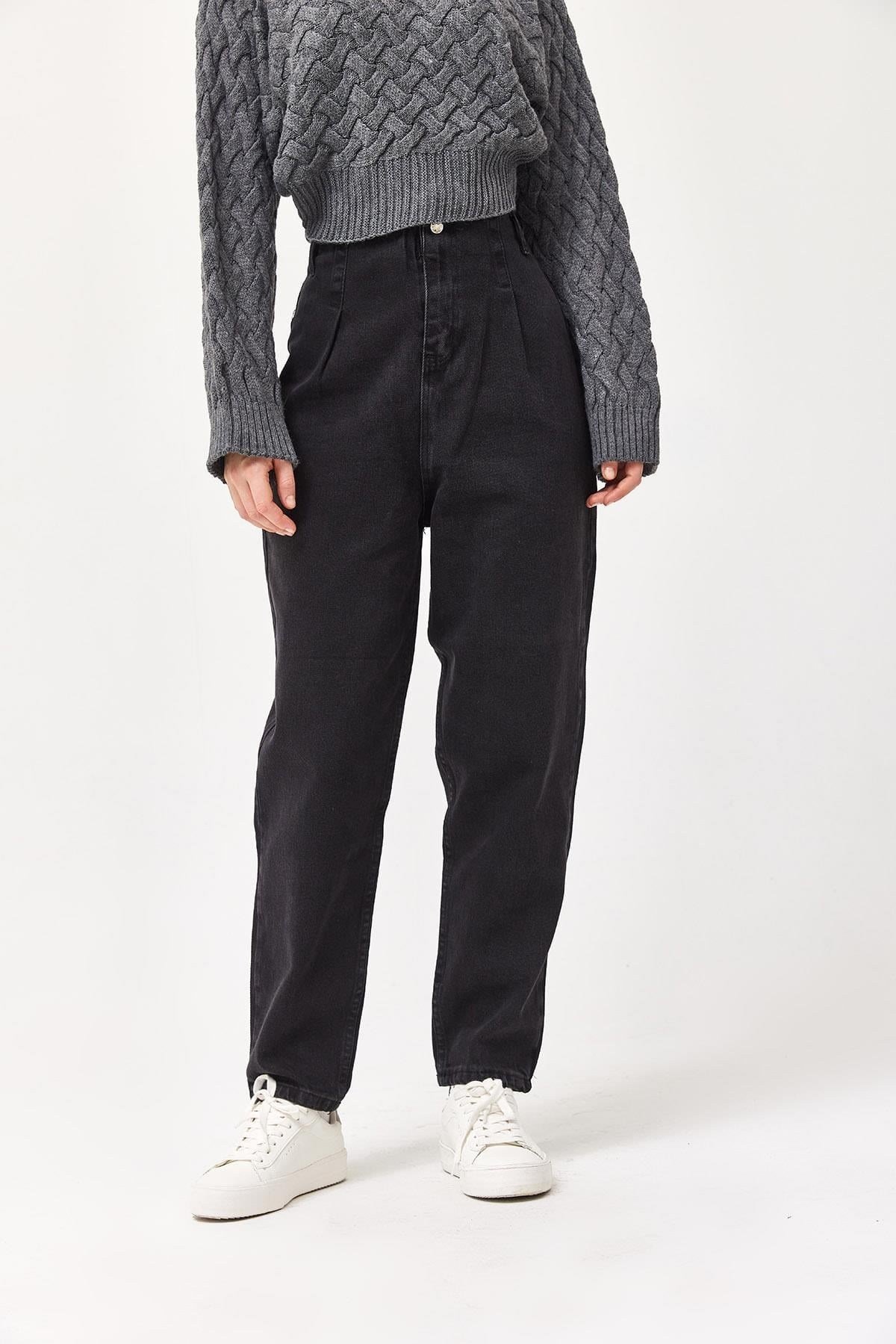 Siyah Yüksek Bel Fit Jeans