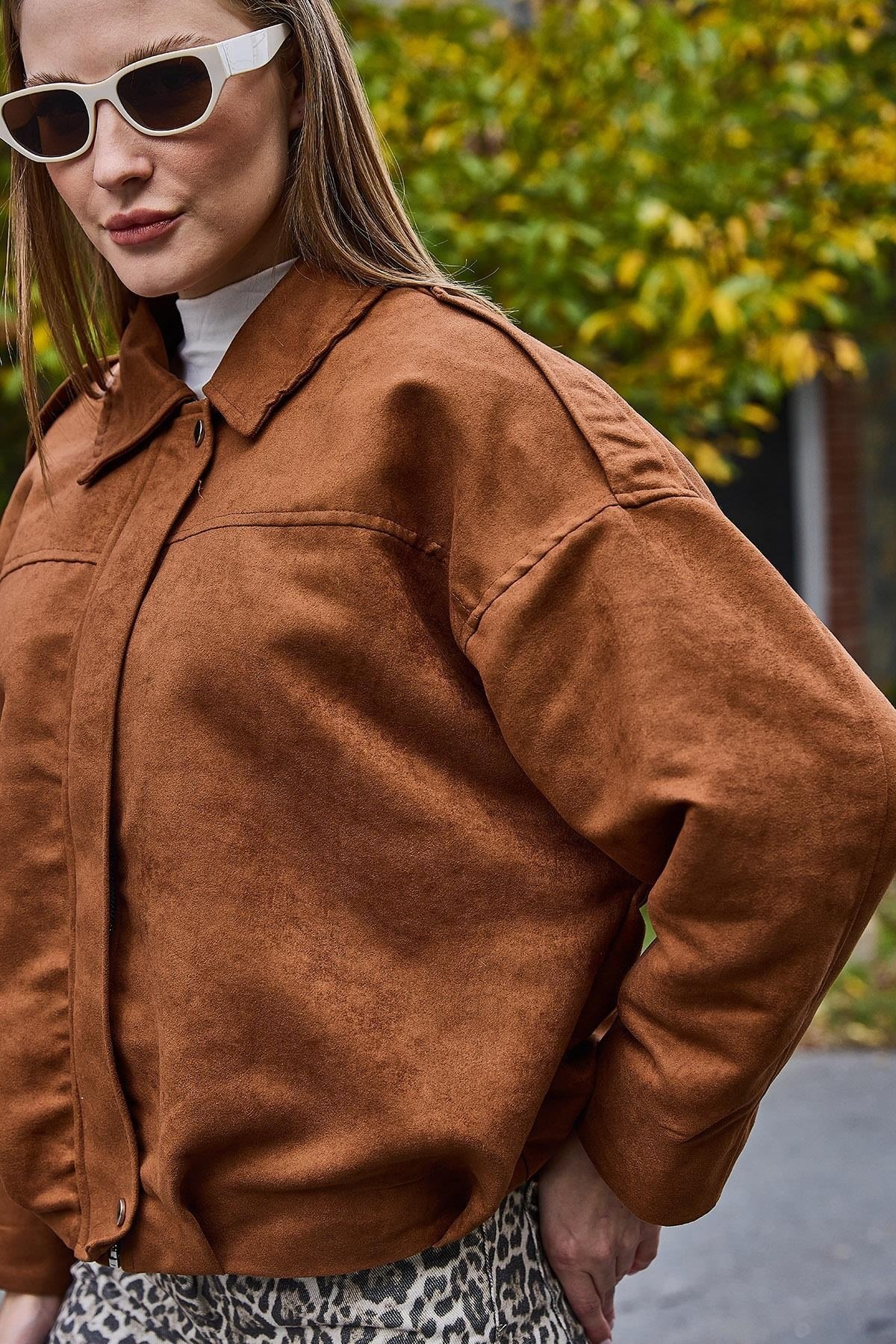 Taba Kadife Oversize Salaş Mont