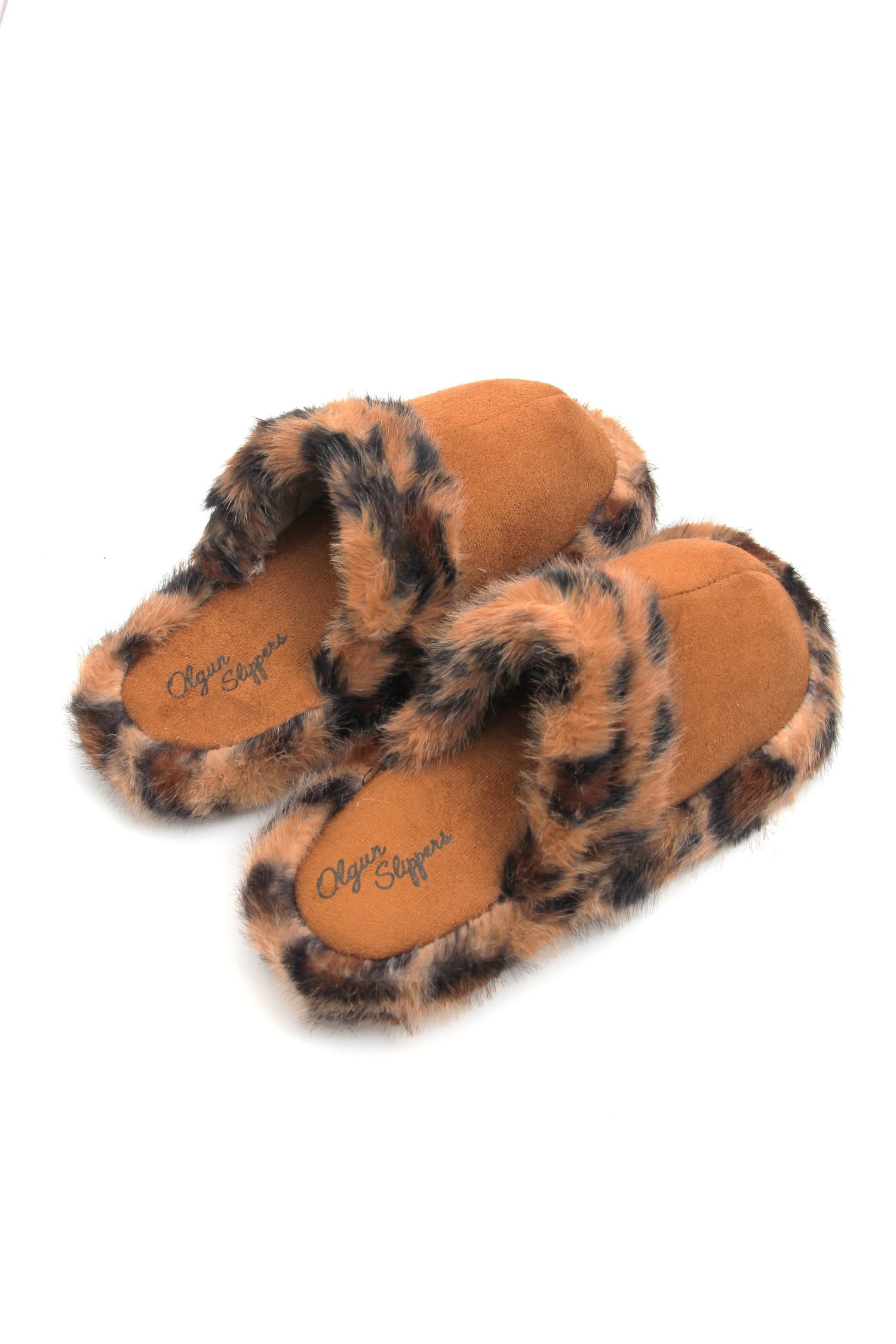 Taba Leoparlı Kürklü Ev Terliği