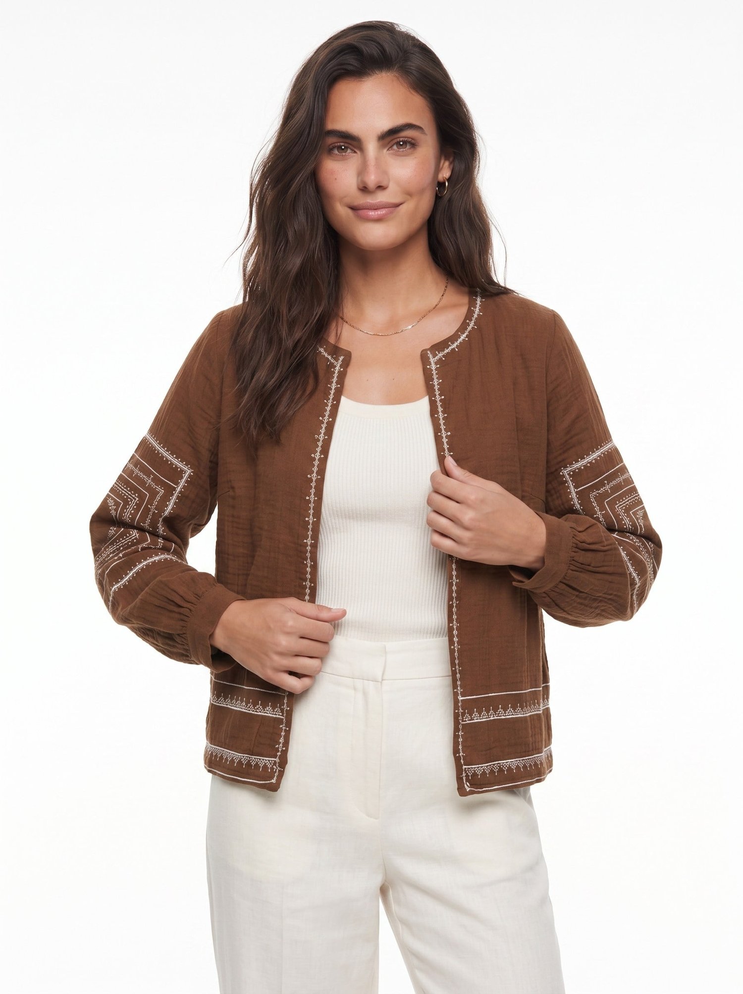 Taba Nakışlı Müslin Ceket
