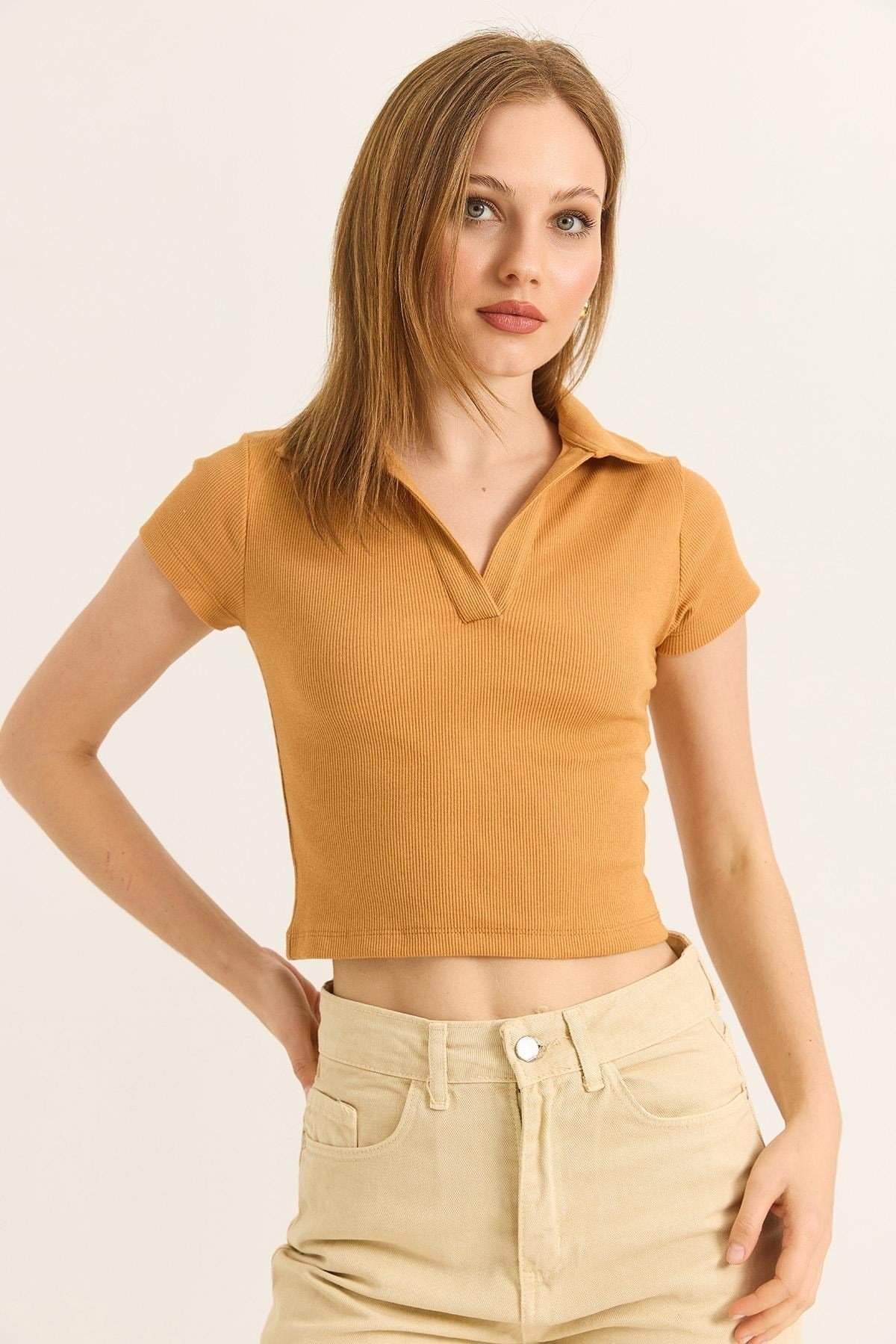Taba Polo Yaka Kaşkorse Bluz