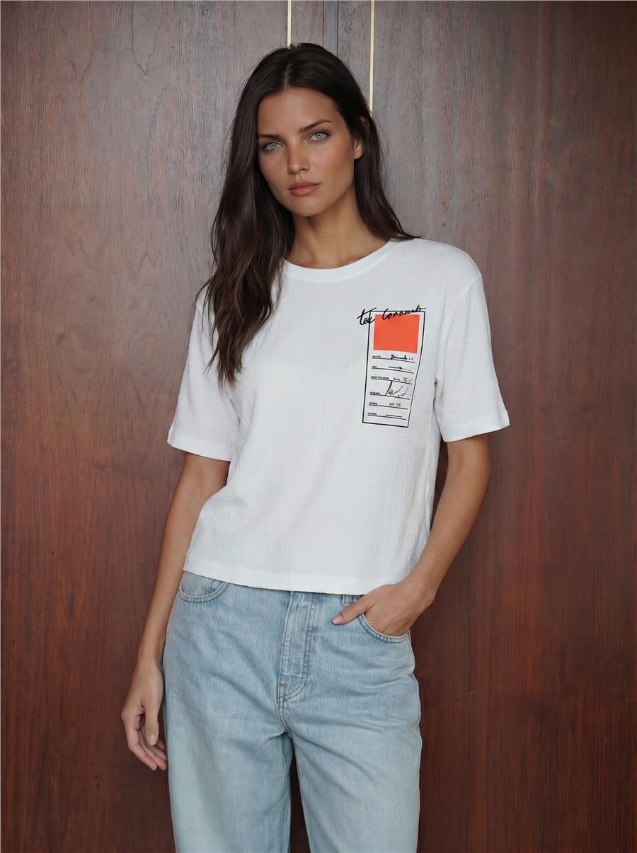 Turuncu Baskılı Örme Basic TSHIRT
