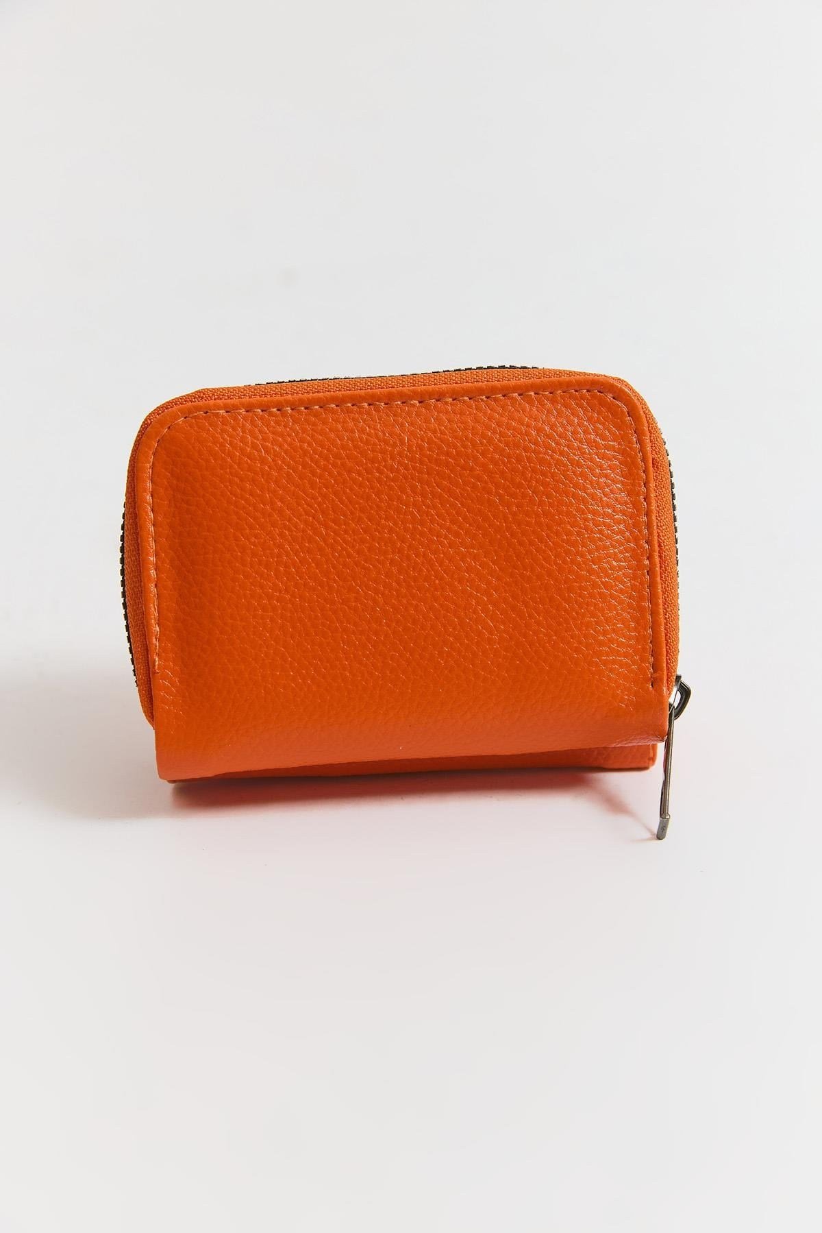 Turuncu Çok Gözlü Fermuarlı Cüzdan