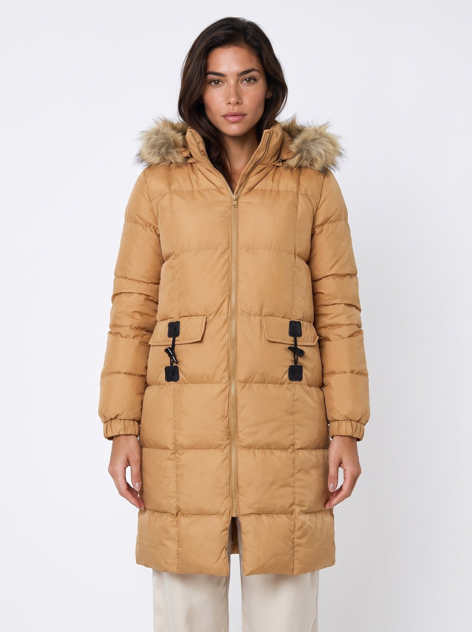Vizon Kapişonlu Kürklü Şişme Mont