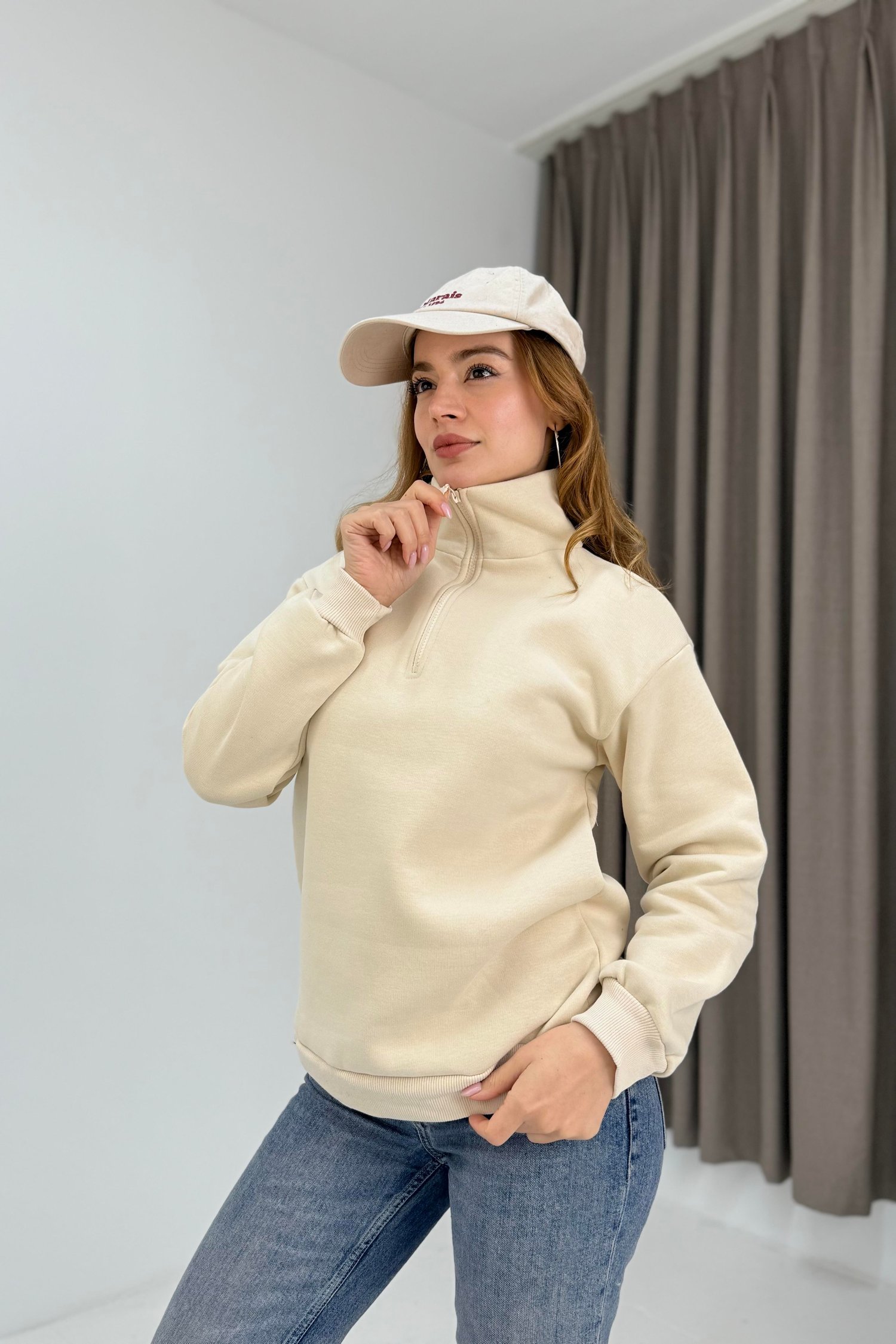 Vizon Yarım Fermuarlı Sweatshirt